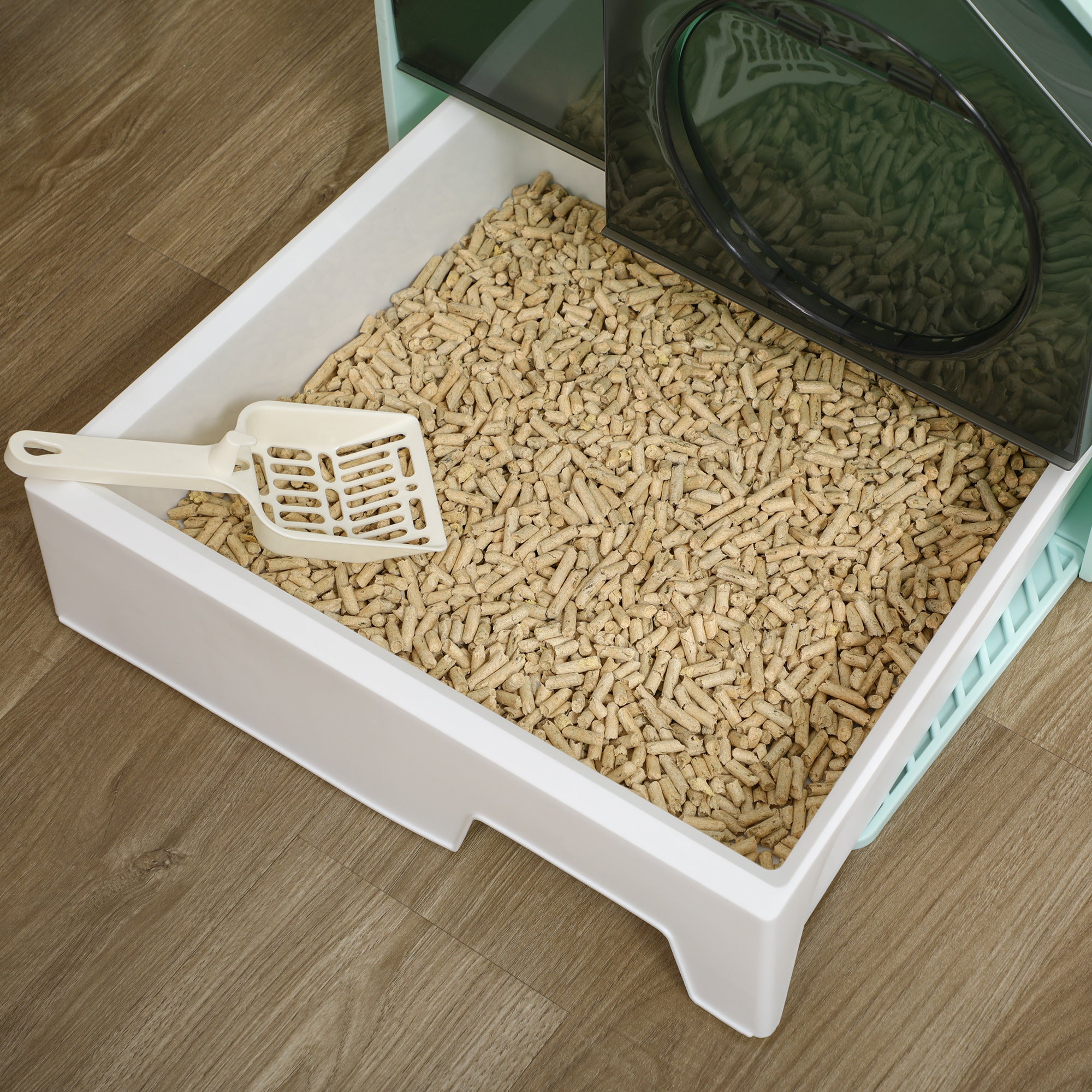PawHut Hooded Cat Litter Tray w/ Scoop Light Blue - North Peak Garden Furniture