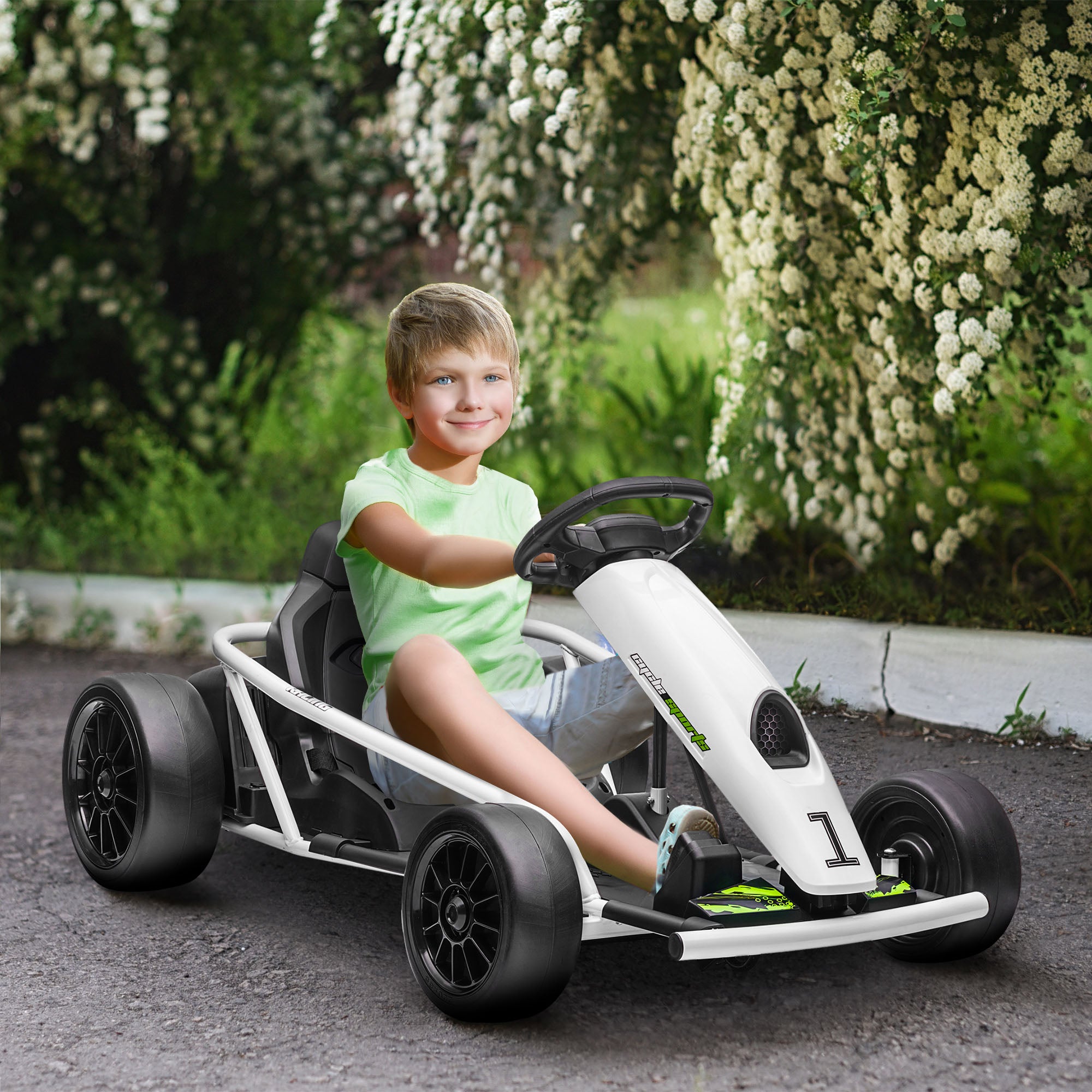 HOMCOM 24V Electric Go Kart for Kids, Drift Ride-On Racing Go Kart with 2 Speeds, for Boys Girls Aged 8-12 Years Old, White