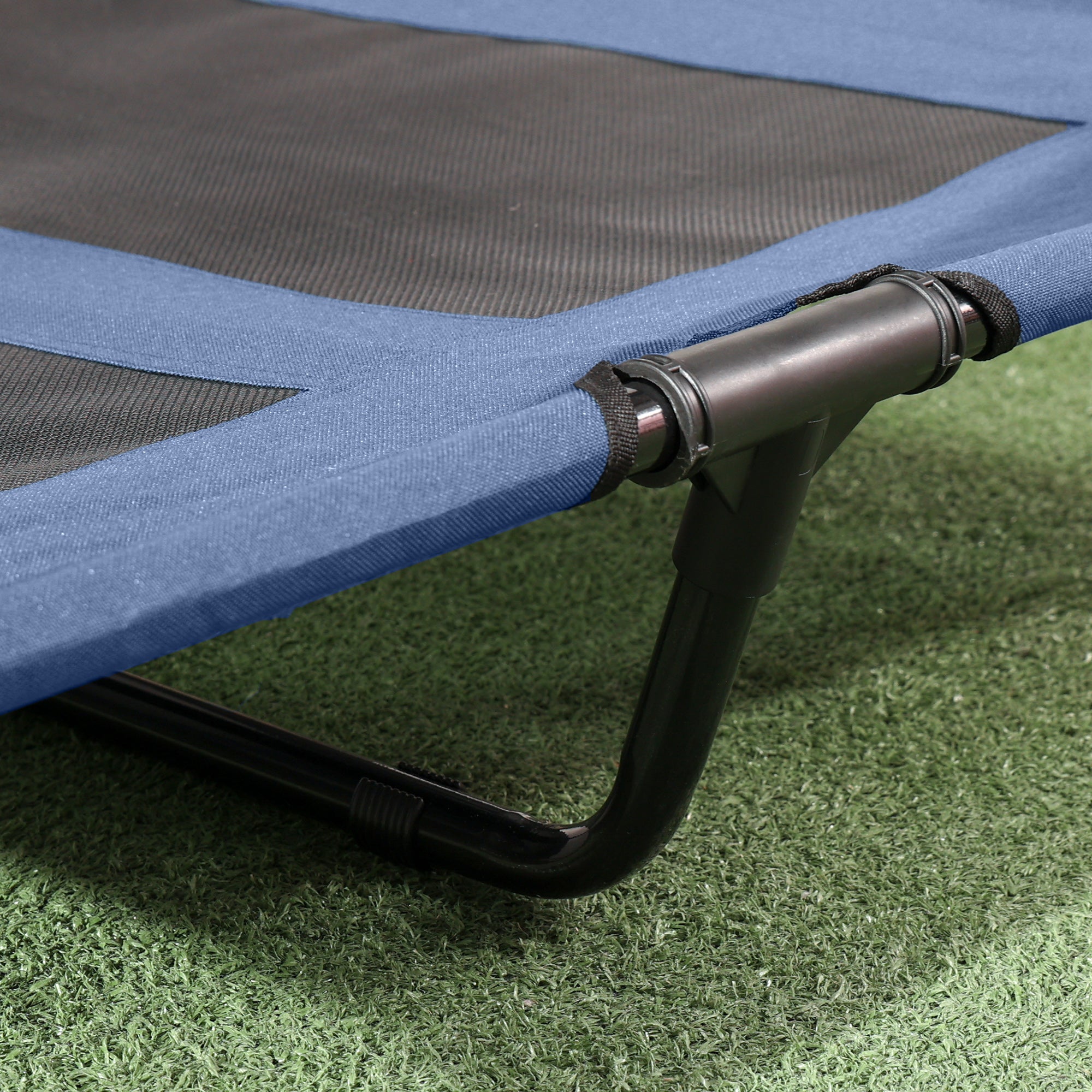 PawHut Raised Dog Bed Waterproof Elevated Pet Cot with Breathable Mesh UV Protection Canopy Blue, for XL Dogs, 122 x 92 x 108cm - North Peak Garden Furniture