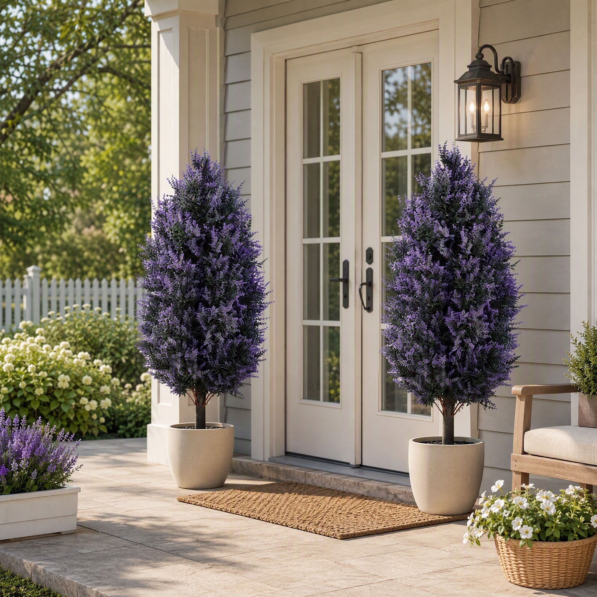 HOMCOM Set of 2 Artificial Lavender Flowers, Indoor Outdoor Fake Plants with Stakes, UV Resistant for Garden,  90 cm, Blue