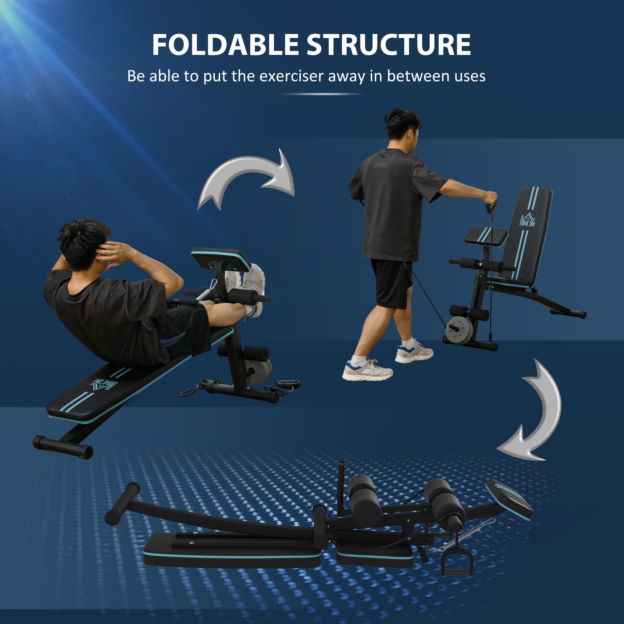 HOMCOM Foldable Weight Bench, Adjustable Strength Training Sit Up Ab Bench, Incline/Decline, Blue - North Peak Garden Furniture
