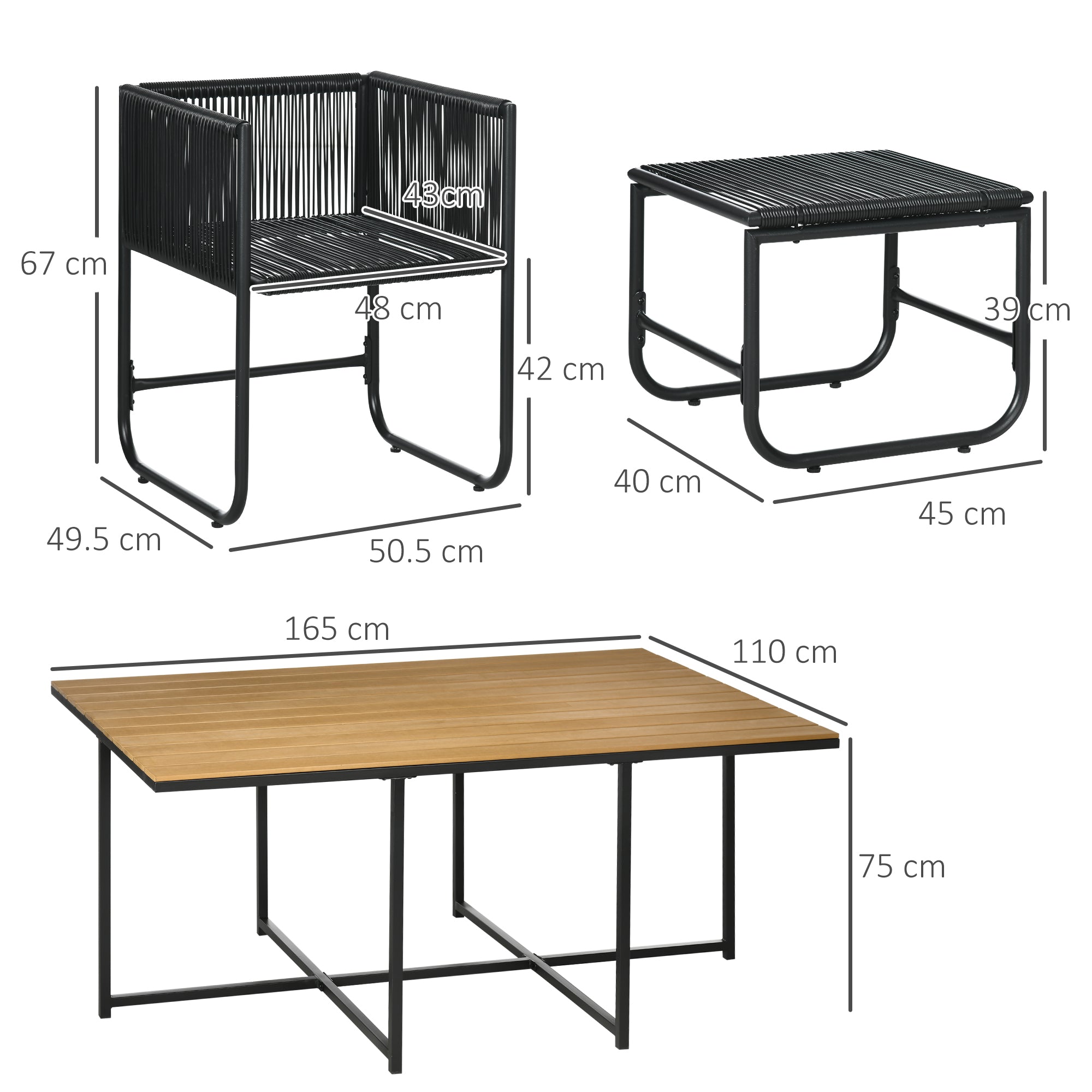 Outsunny 10 Seater Rattan Cube Garden Furniture Set, Rattan Dining Set with Cushions, Outdoor Dining Table and Chairs with 6 Armchairs, 4 Stools, Rectangular Wood Grain Plastic Top Table, Black - North Peak Garden Furniture