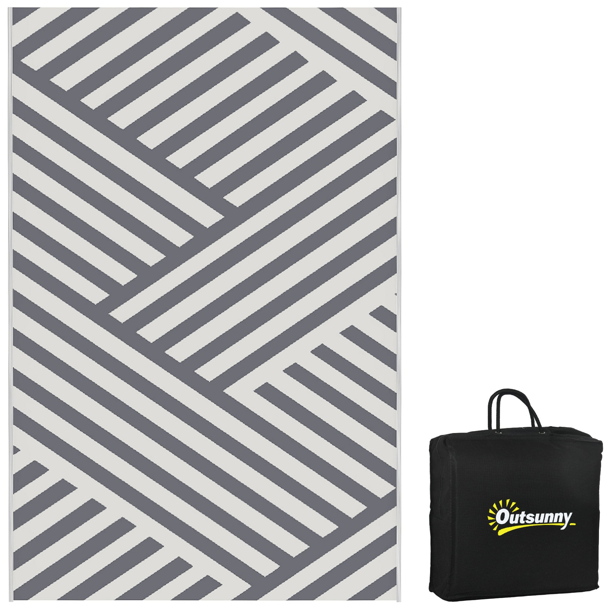 Outsunny Plastic Straw Reversible RV Outdoor Rug with Carry Bag, 182 x 274cm, Grey and Cream - North Peak Garden Furniture