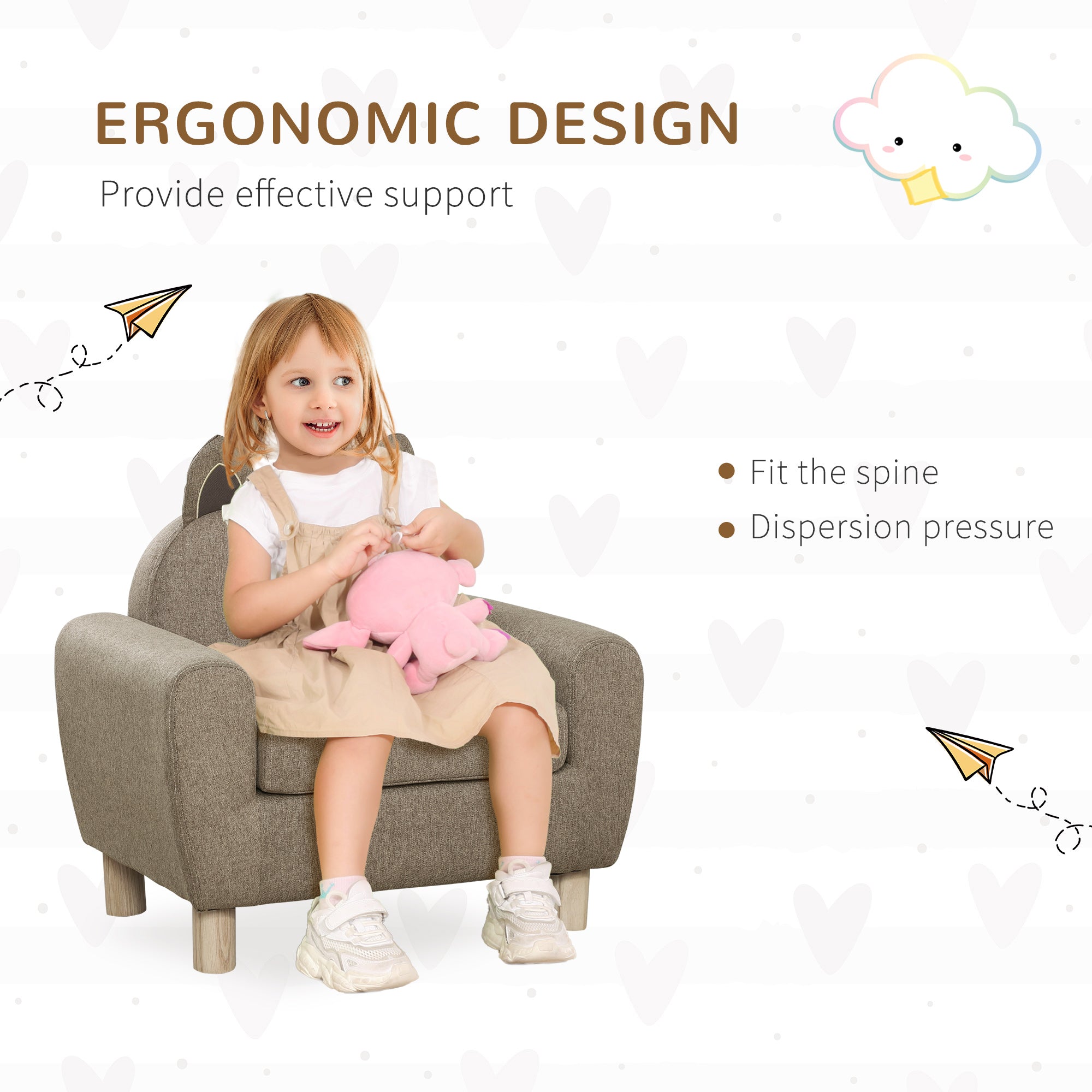 HOMCOM Kids Sofa Toddler Chair Children Armchair for Preschool Bedroom Playroom with Ear Modeling Wood Brown - North Peak Garden Furniture