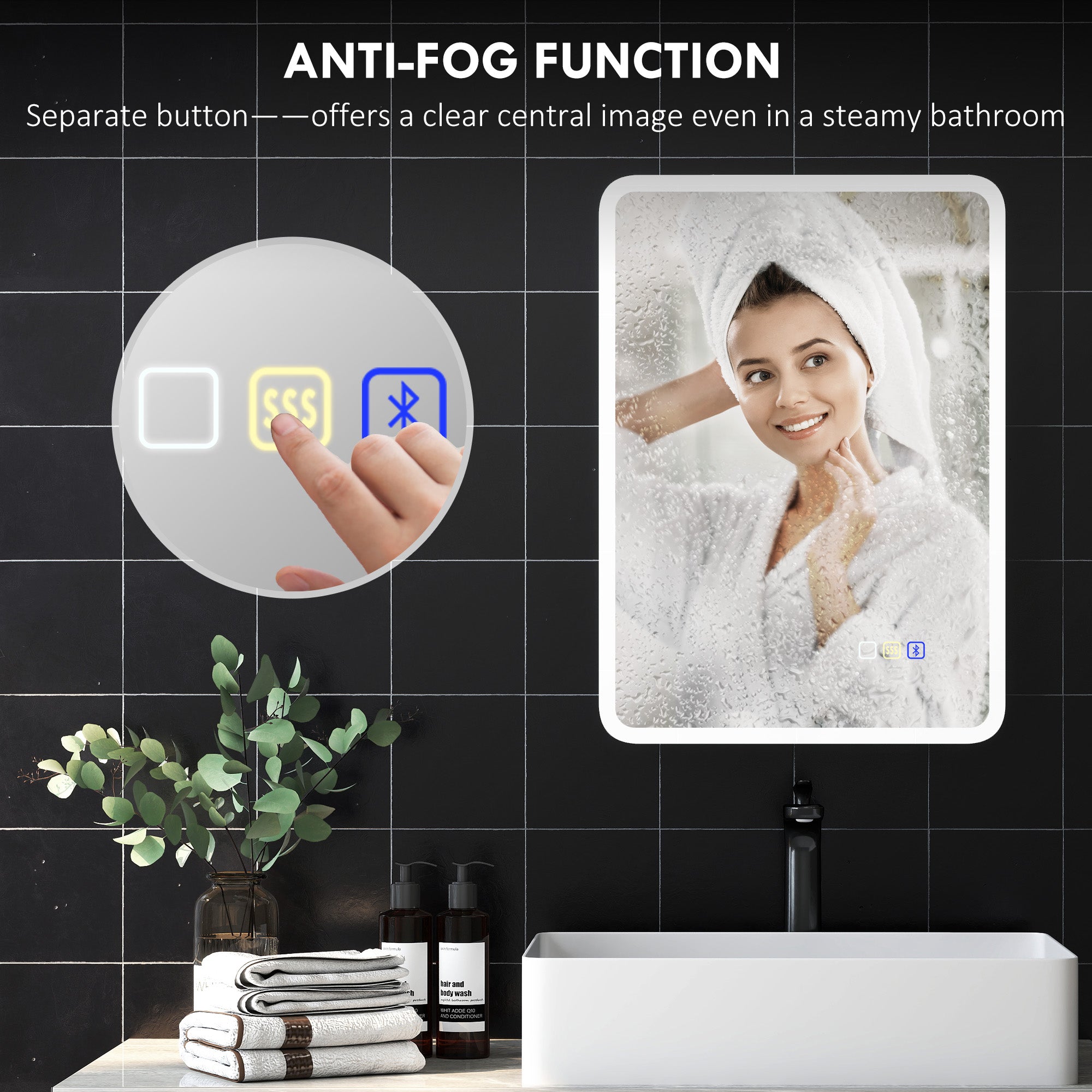 HOMCOM 50 x 70 cm Backlit Illuminated Bathroom Mirror with LED Lights and Bluetooth - Silver Tone - North Peak Garden Furniture