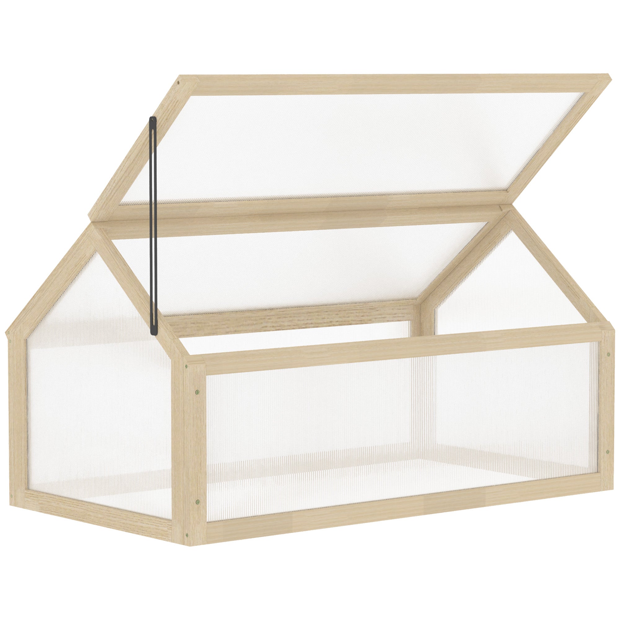 Outsunny Wooden Cold Frame Garden Polycarbonate Greenhouse with Openable Top Cover, Grow House for Flowers, Vegetables, Plants, 90 x 52 x 50cm, Natural - North Peak Garden Furniture