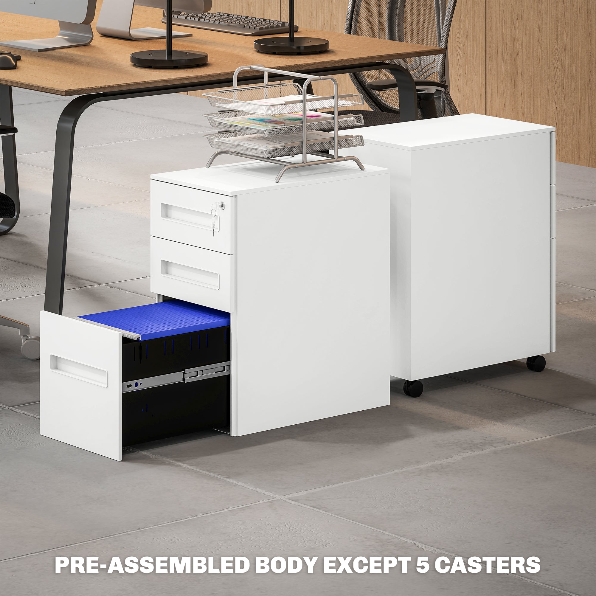 Vinsetto Metal Mobile File Cabinet with Wheels, Lockable 3 Drawer Filing Cabinet for A4, Legal, Letter, Compact Under Desk Storage Unit with Pre-Assembled Body for Home Office, 30 x 43.5 x 60cm, White - North Peak Garden Furniture