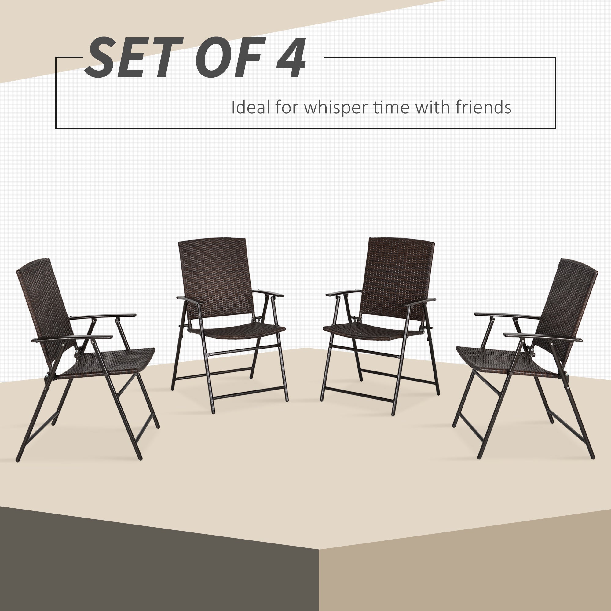 Outsunny Set of Four Folding Rattan Seat Chairs - Brown - North Peak Garden Furniture