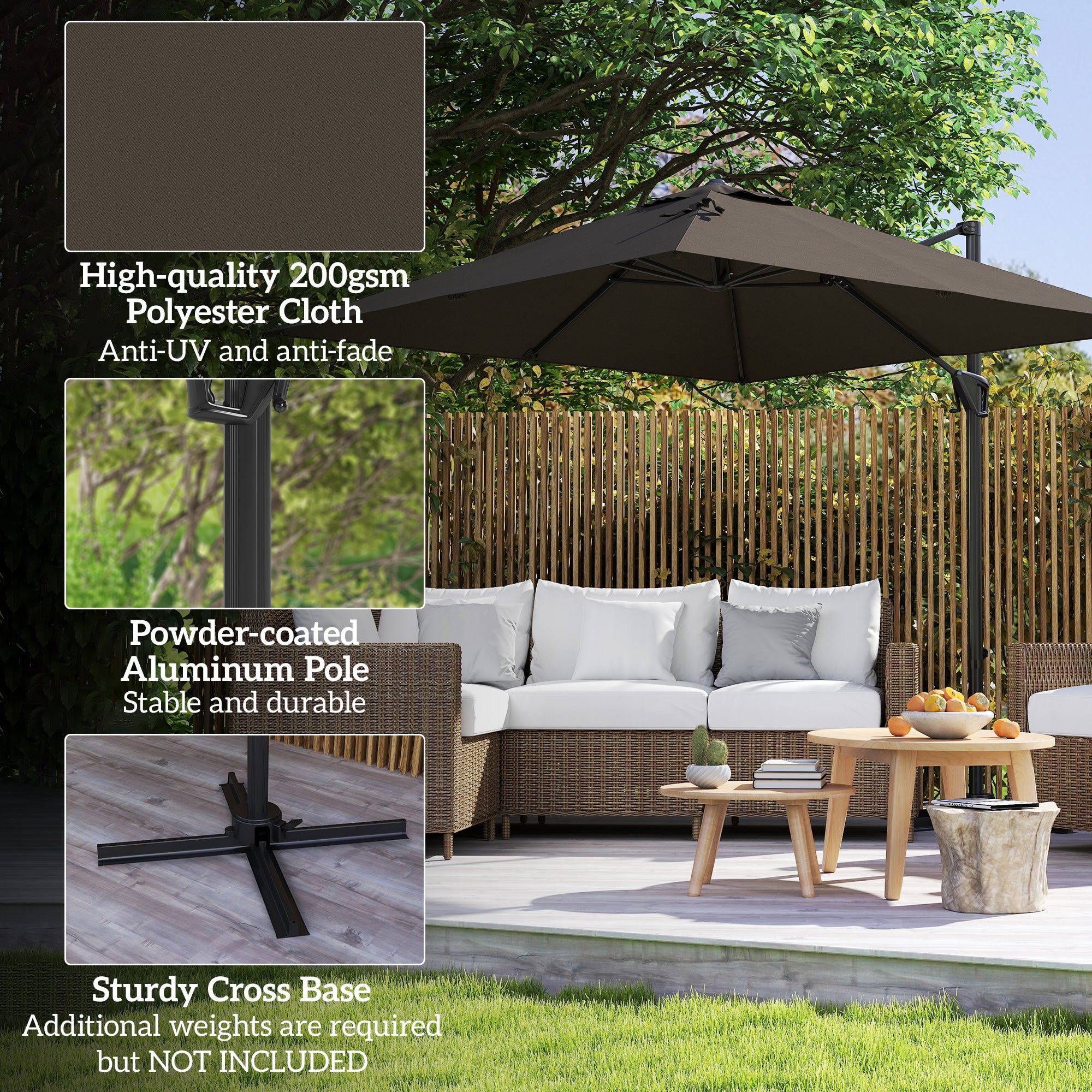 Outsunny Patio Offset Parasol Umbrella - Tan - North Peak Garden Furniture