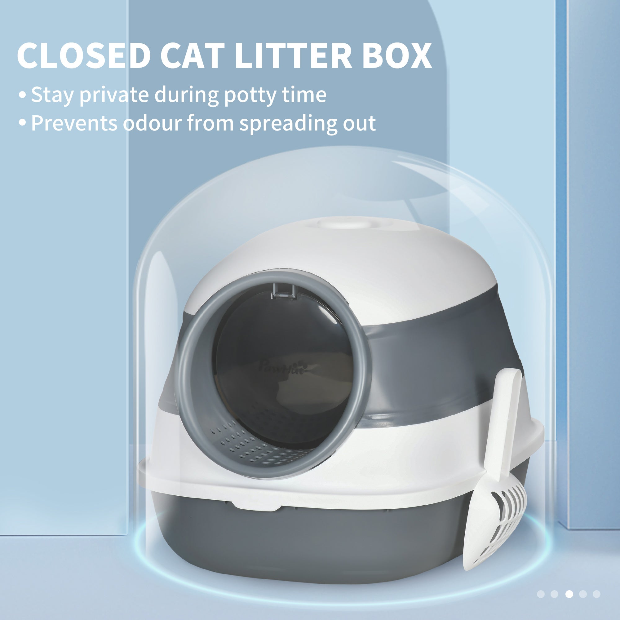 PawHut Foldable Cat Litter Tray with Lid, Deodorant, Scoop, White - North Peak Garden Furniture