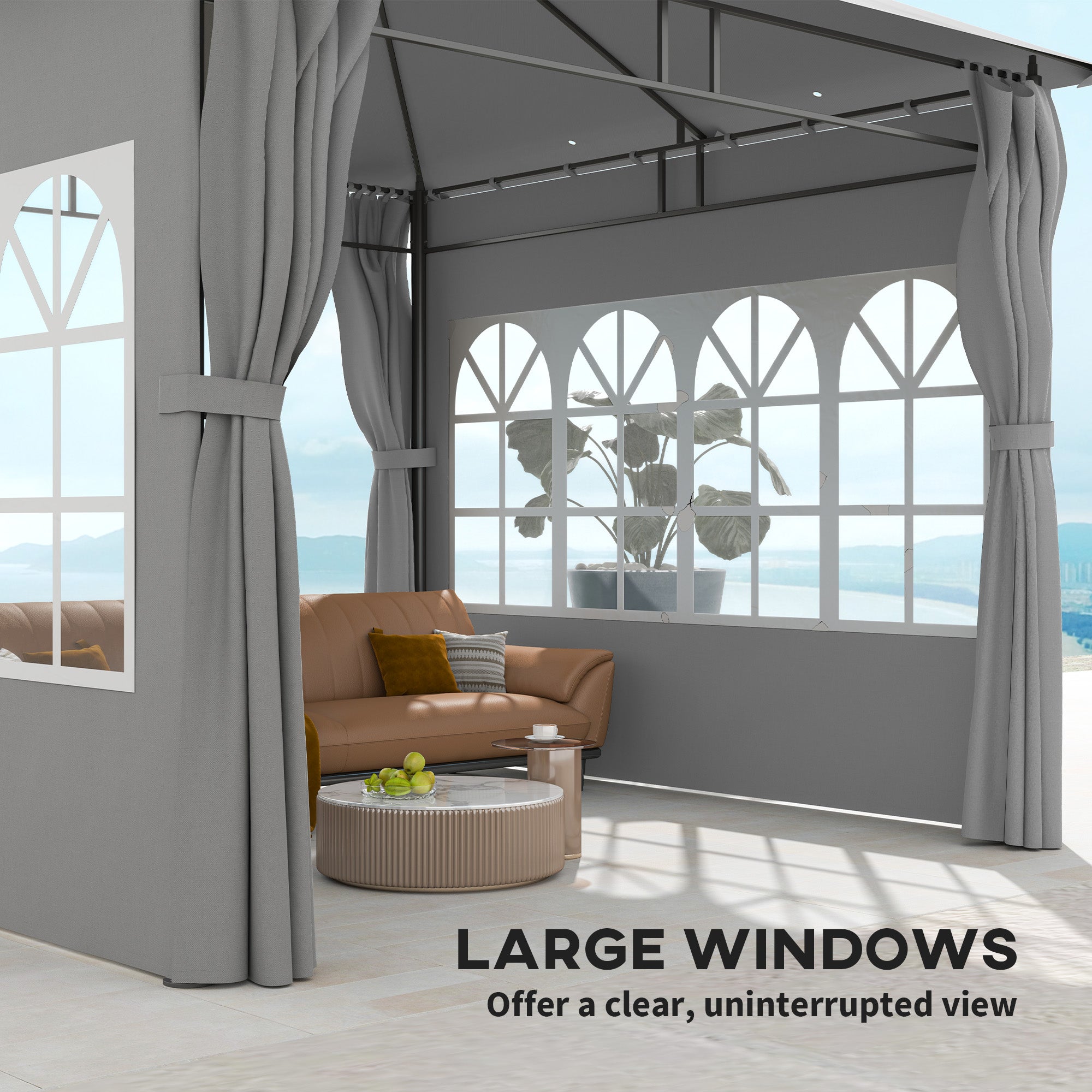 Outsunny 3 x 3 m Garden Gazebo, Double Roof Metal Gazebo with Removable Sidewalls and Church Windows, Outdoor Canopy Shelter, Light Grey - North Peak Garden Furniture