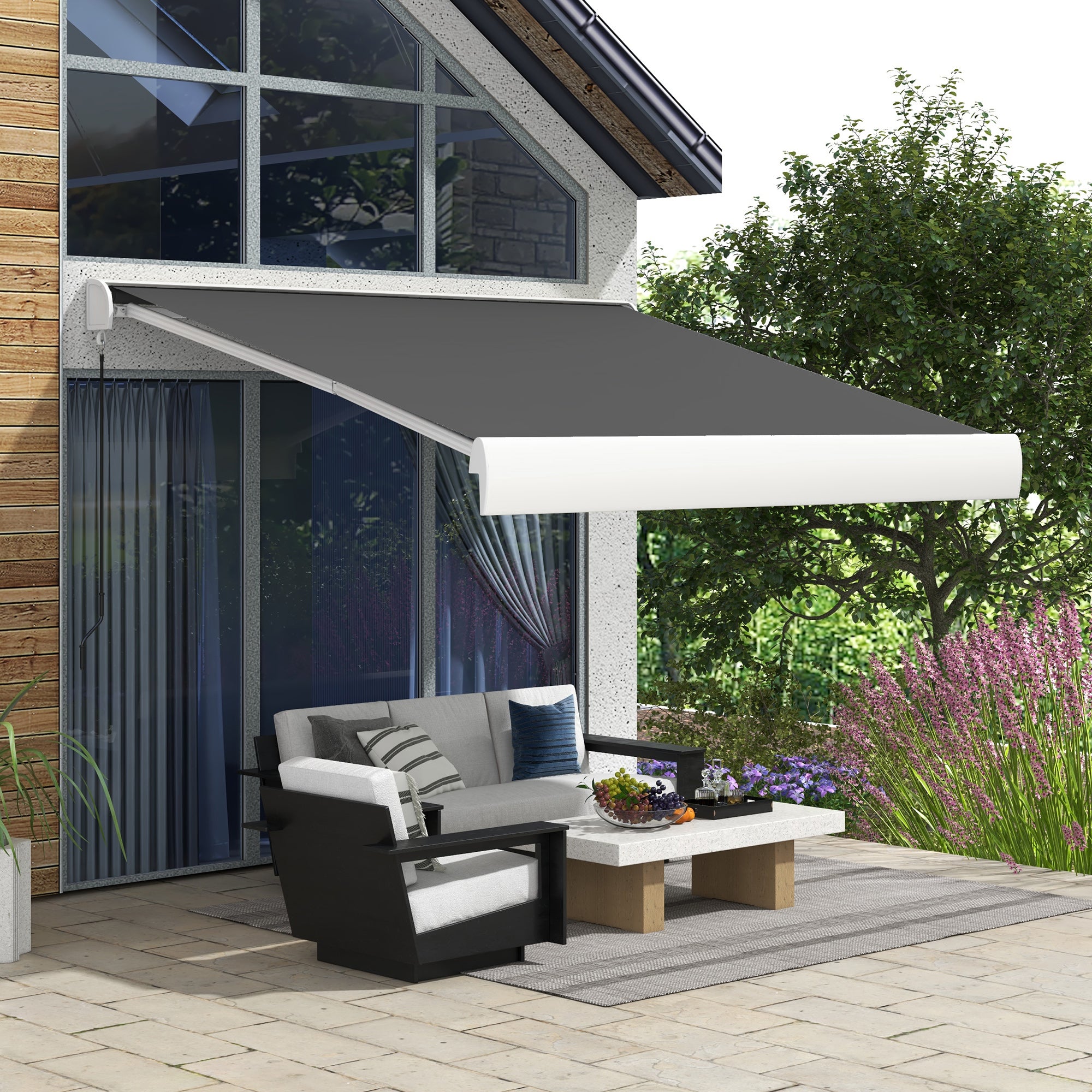 Outsunny 2.5 x 3m Electric Cassette Awning, with Remote - Grey - North Peak Garden Furniture