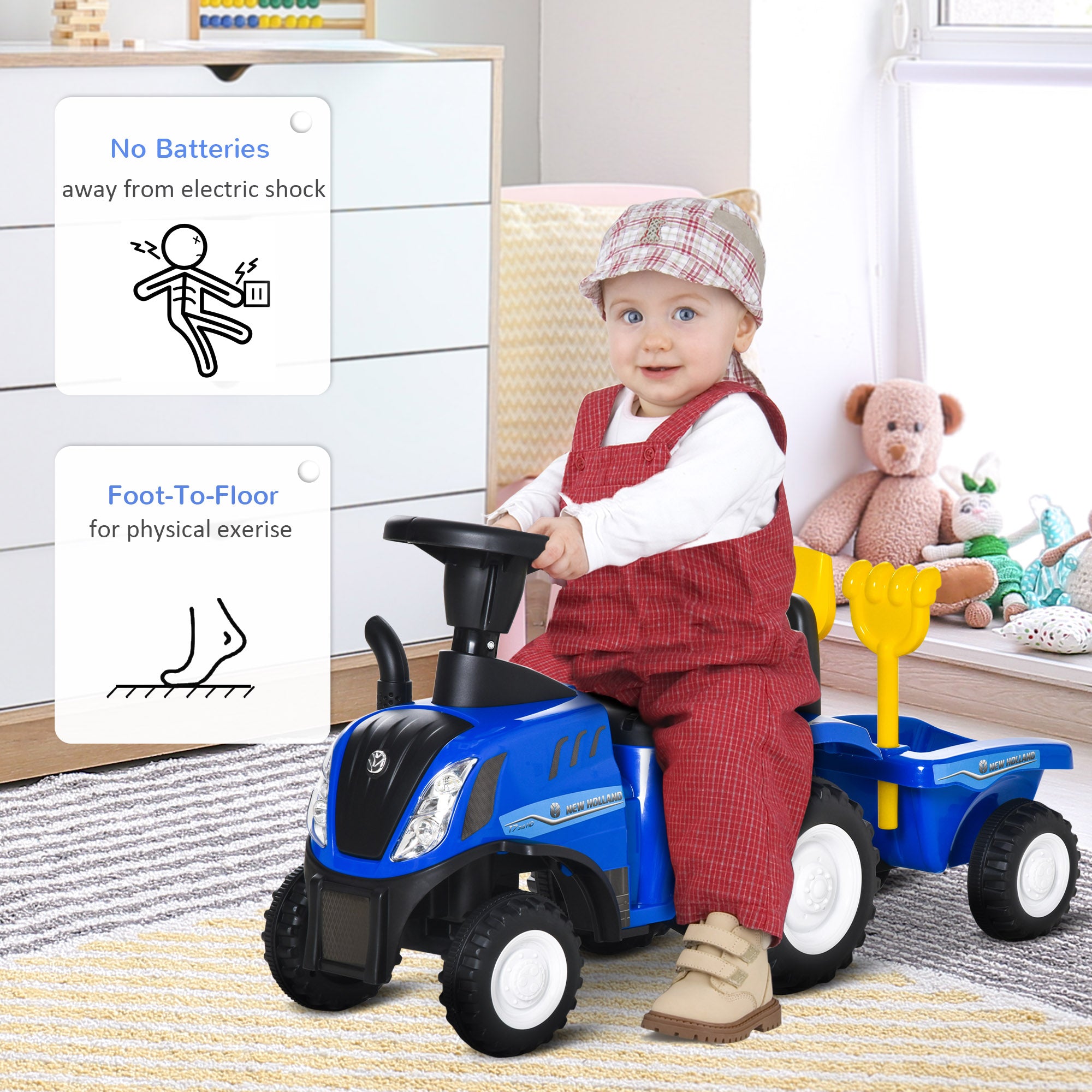 HOMCOM Ride On Tractor Toddler Walker Foot To Floor Slider w/ Horn Storage Steering Wheel for 1-3 Years Old Blue - North Peak Garden Furniture