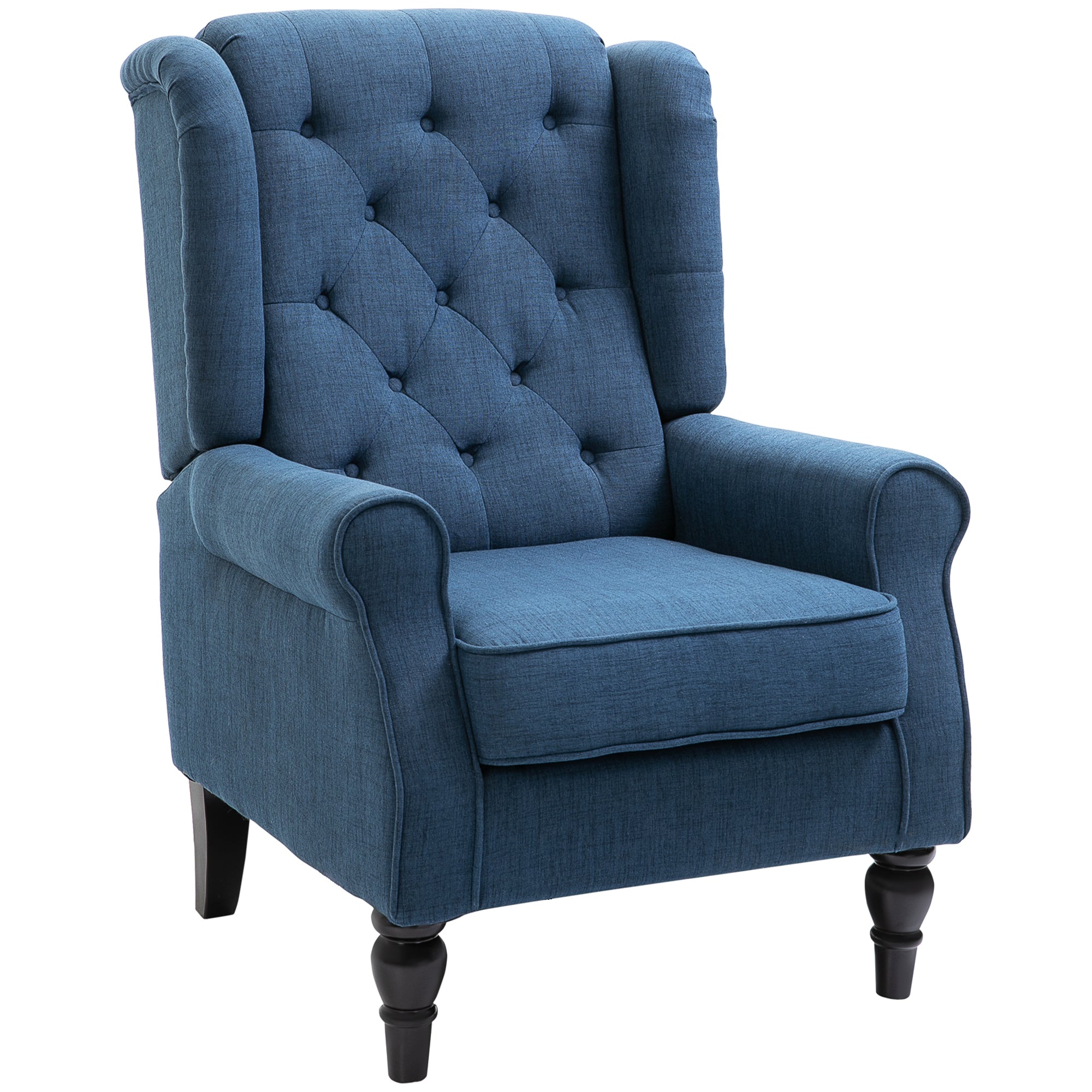 HOMCOM Wingback Accent Chair, Retro Upholstered Button Tufted Occasional Chair for Living Room and Bedroom, Blue - North Peak Garden Furniture