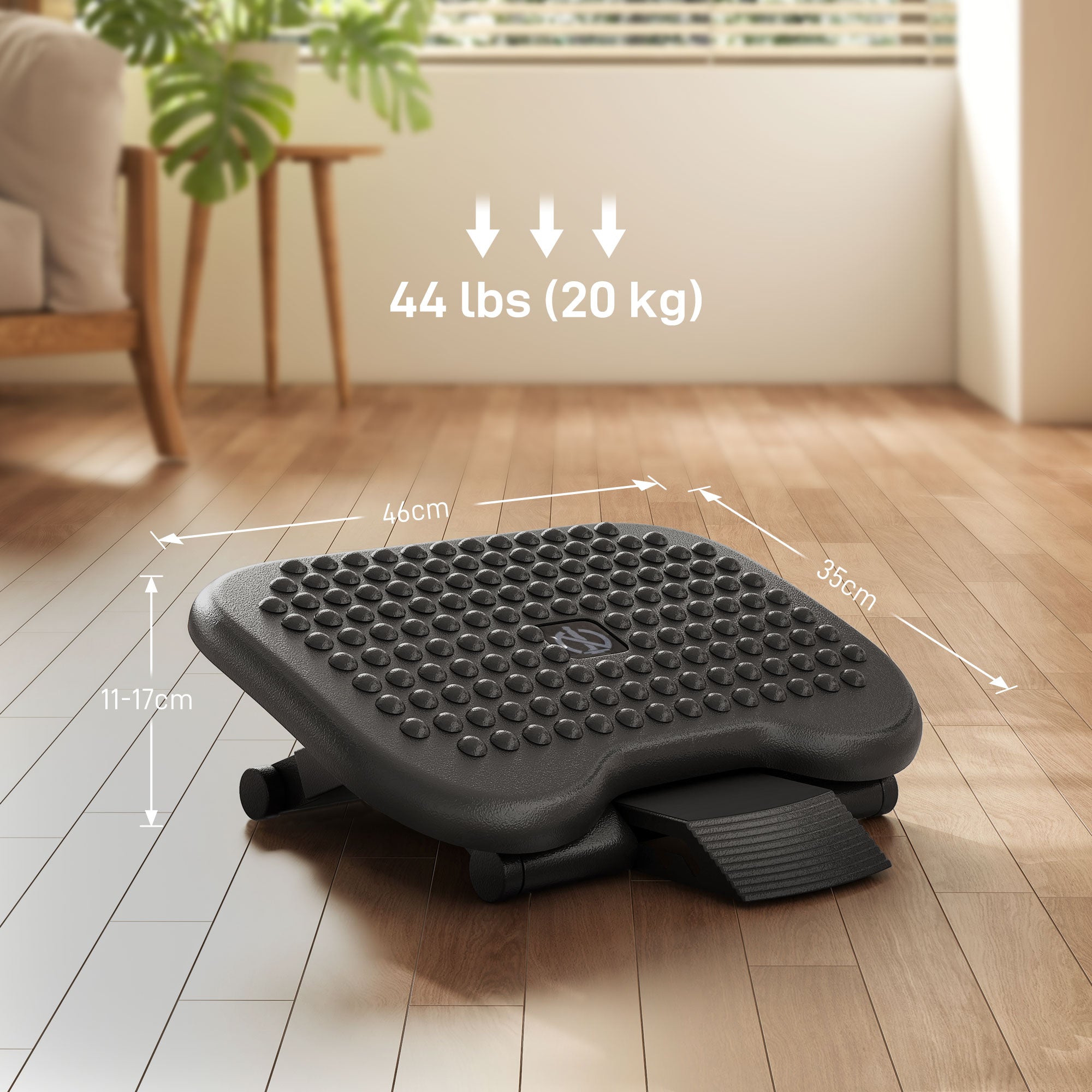 HOMCOM Footrest Adjustable Height & Angle Tilting Platform Home Office Foot Rest Black - North Peak Garden Furniture