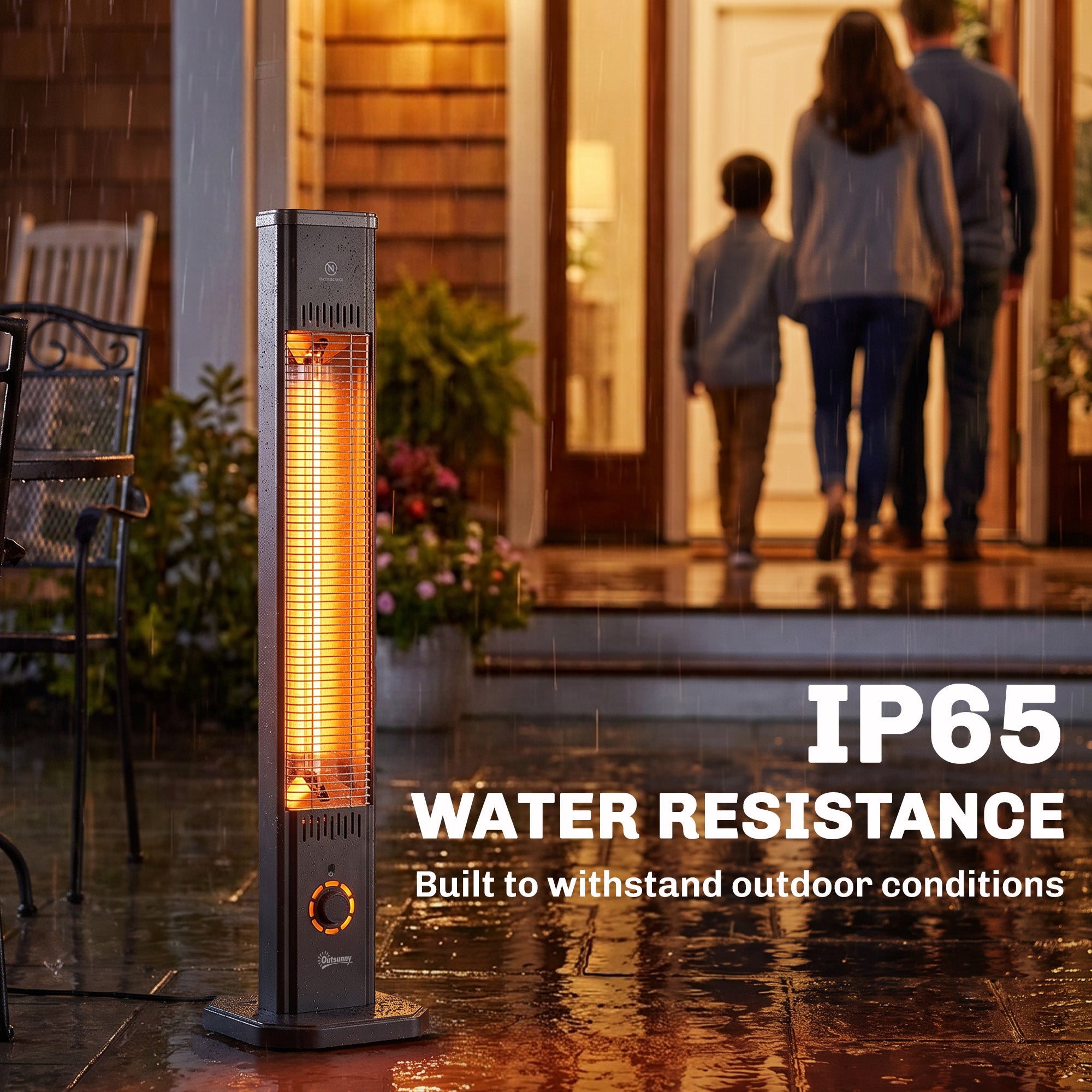 Outsunny 2000 W Electric Infrared Patio Heater with Cover, Free Standing/Wall Mounted IP65 Outdoor Garden Heater, Black