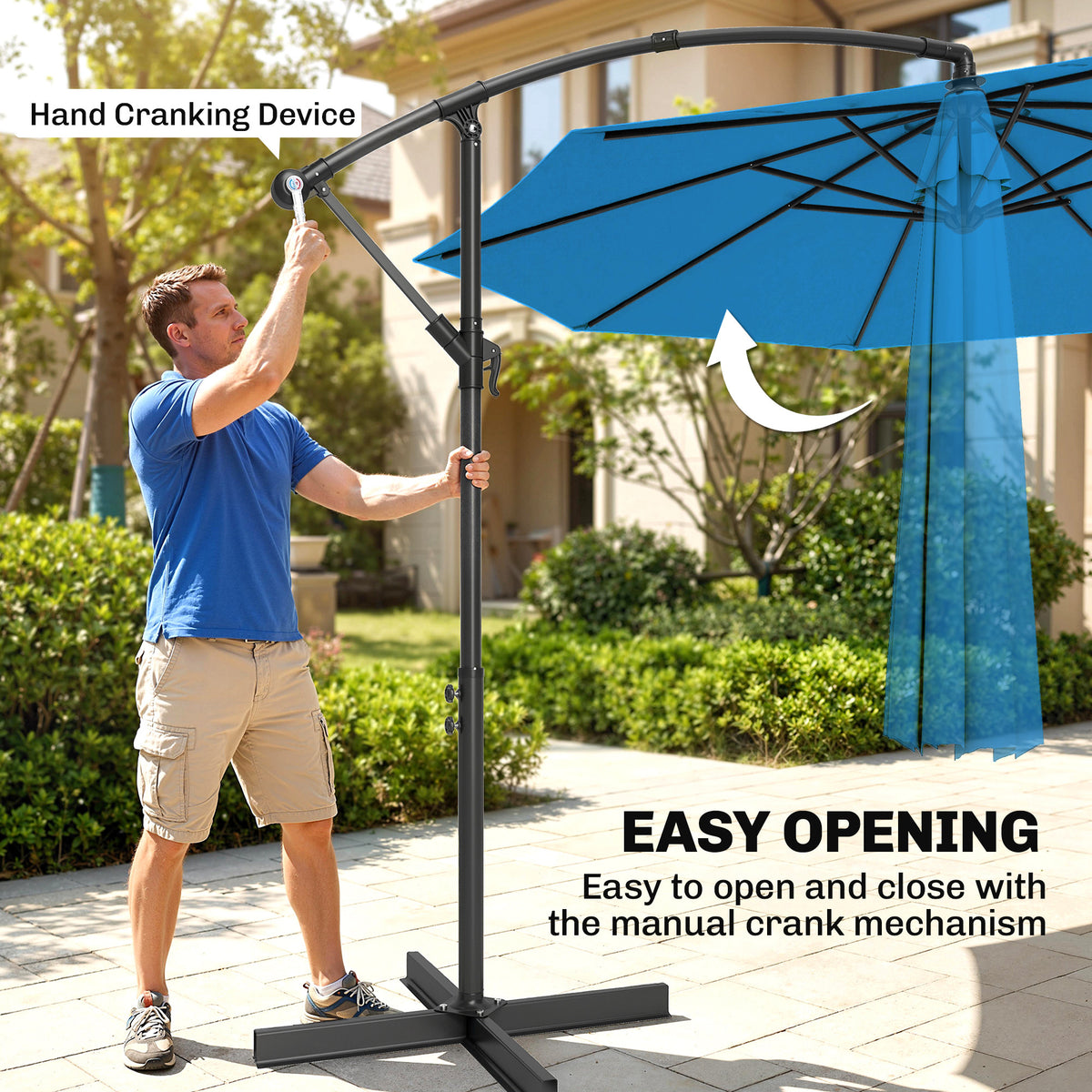Outsunny 3m Overhanging Cantilever Parasol, with Cross Base - Blue