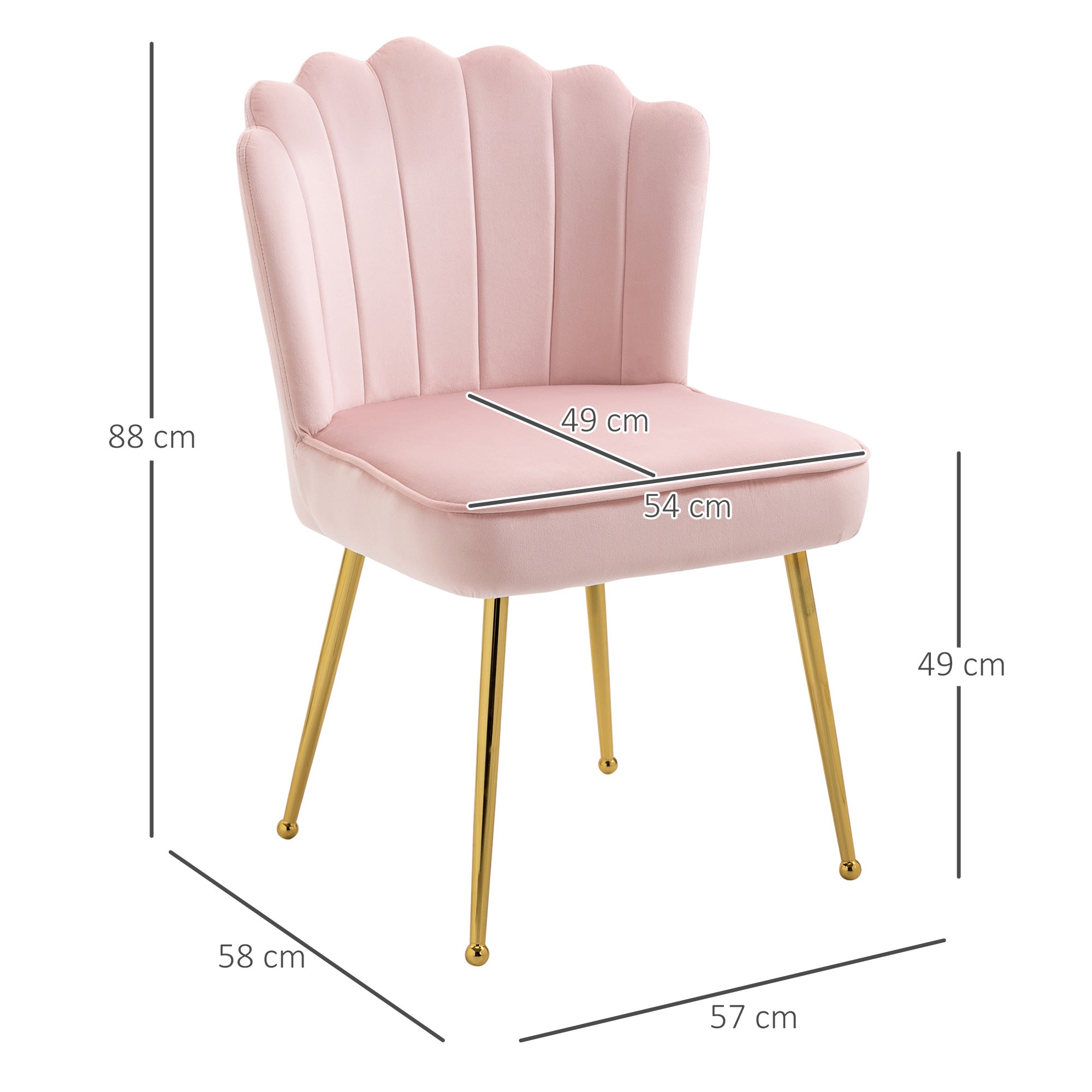 HOMCOM Velvet-Feel Shell Accent Chair - Pink - North Peak Garden Furniture