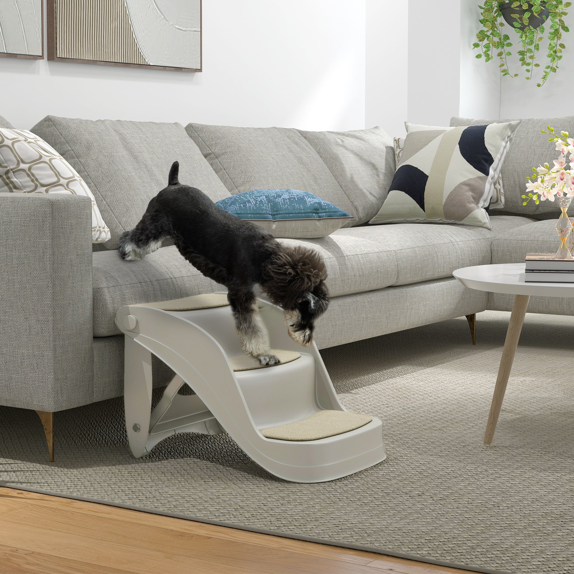 PawHut Foldable Pet Stairs 3 Steps with Non-slip Mats for Small Dogs, Grey - North Peak Garden Furniture