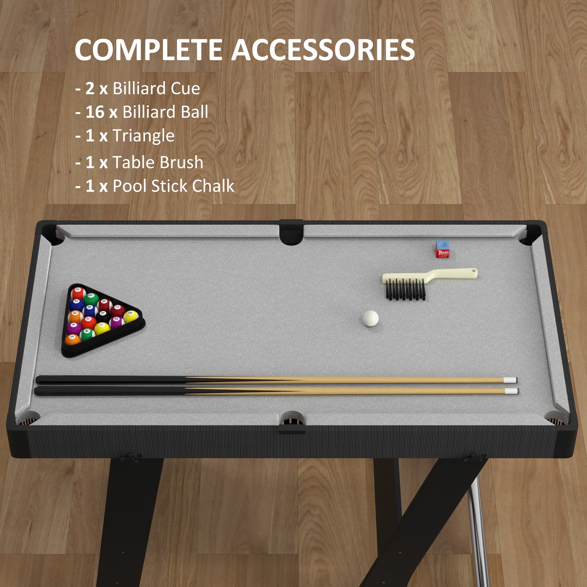 SPORTNOW 3.5ft Folding Pool Table, Snooker Table with Two Cues, 16 Balls, Chalk, Triangle, Brush - Grey - North Peak Garden Furniture