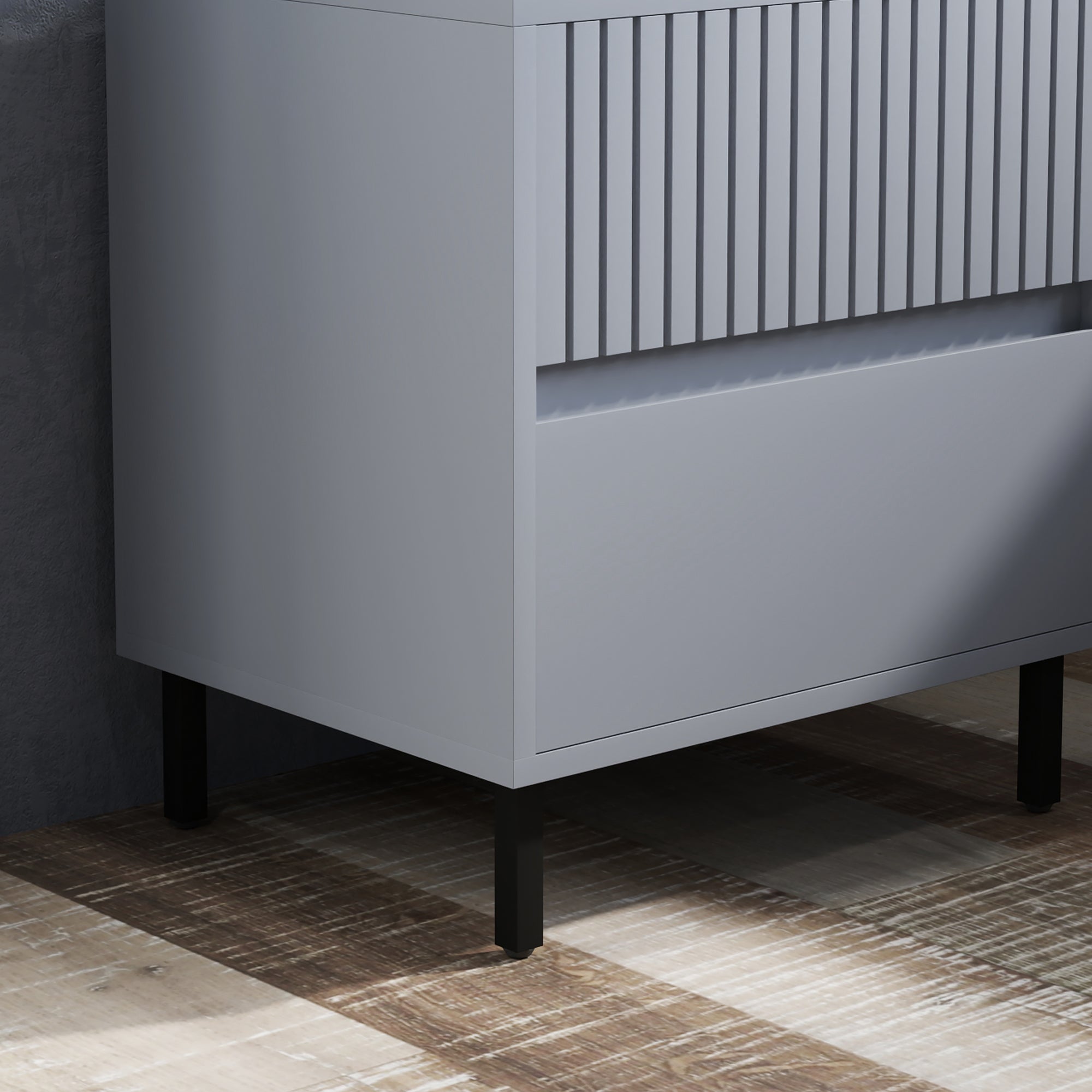 HOMCOM Simple Line Indented Two-Drawer Bedside Table - Grey - North Peak Garden Furniture