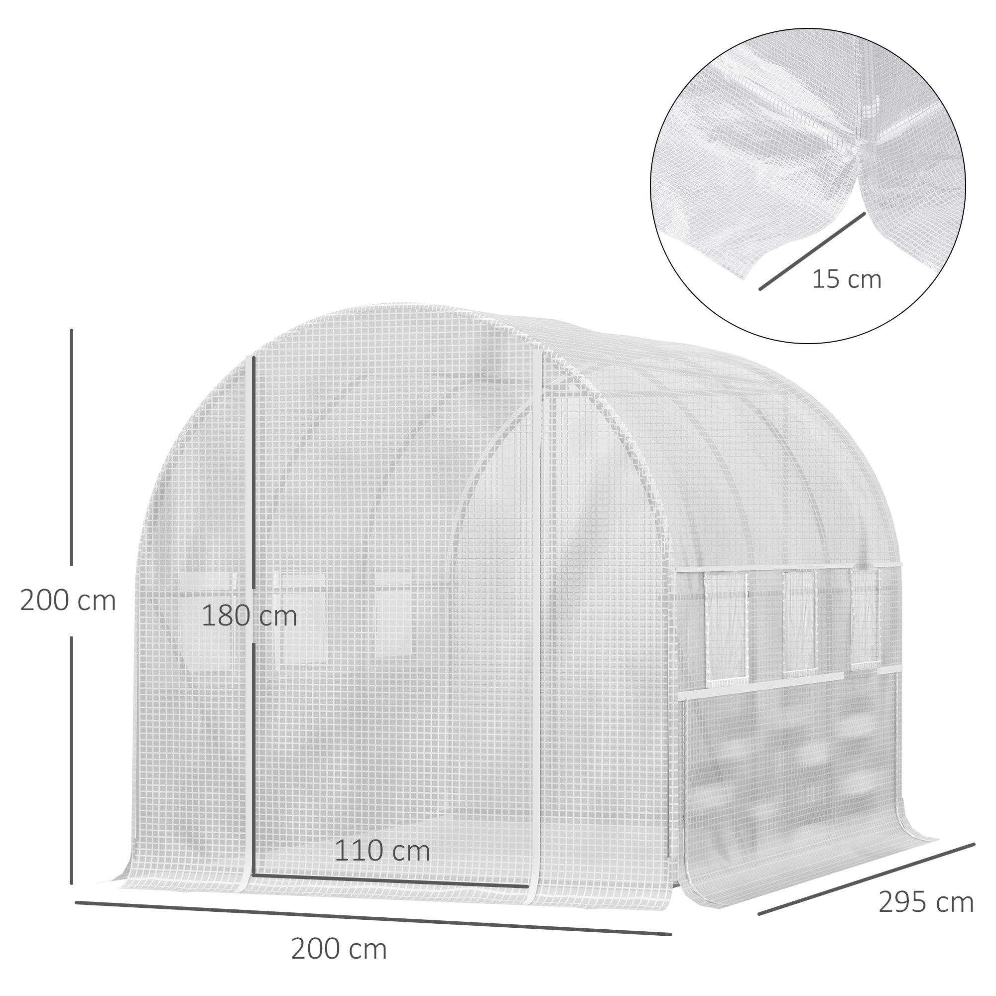 Outsunny Walk-in Polytunnel Greenhouse Green House with Roll-up Sidewalls, UV-resistant PE Cover, 3 x 2 x 2m, White - North Peak Garden Furniture