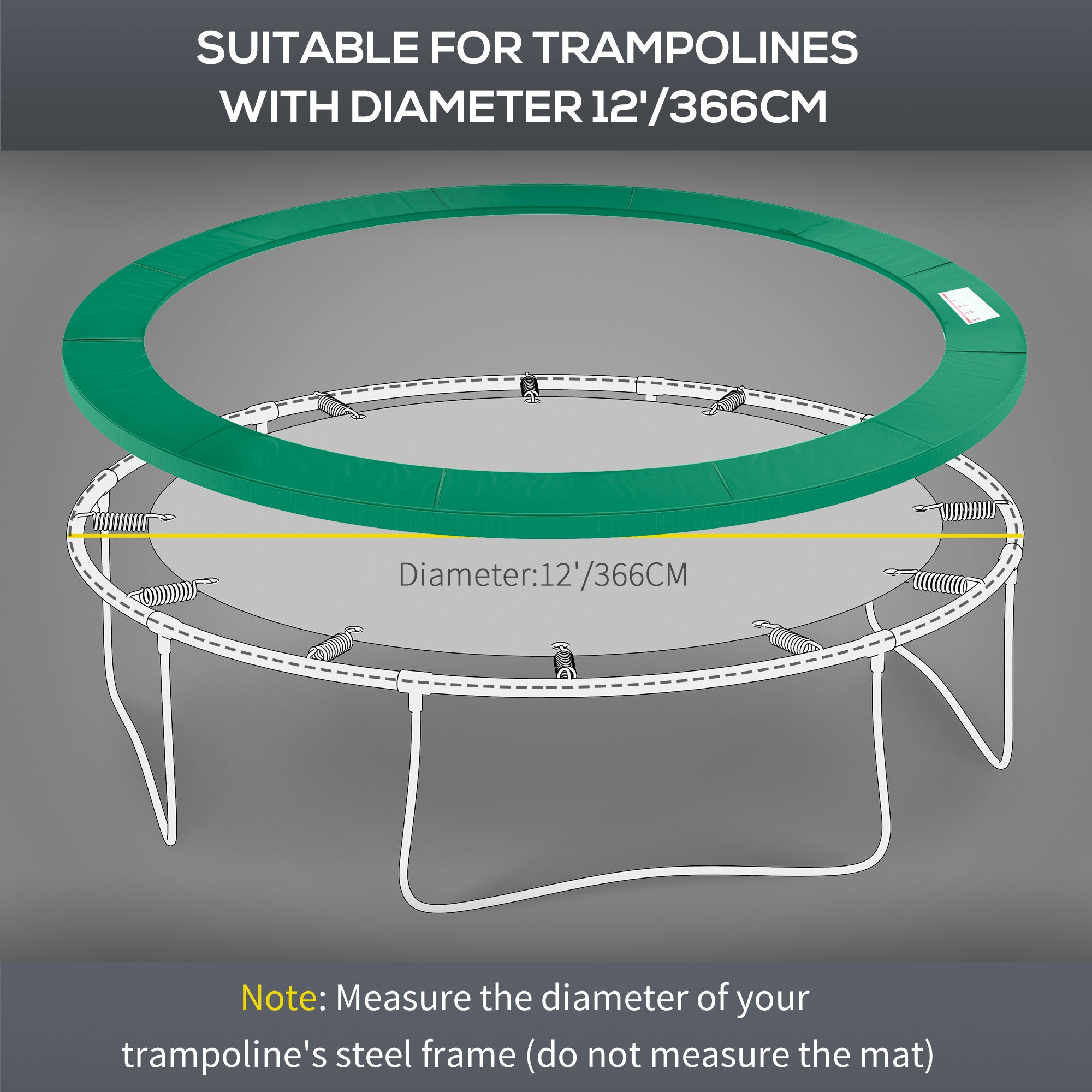 HOMCOM 12FT Replacement Trampoline Pad Thick Foam Safety Φ366cm Spring Cover Bounce Padding - Green