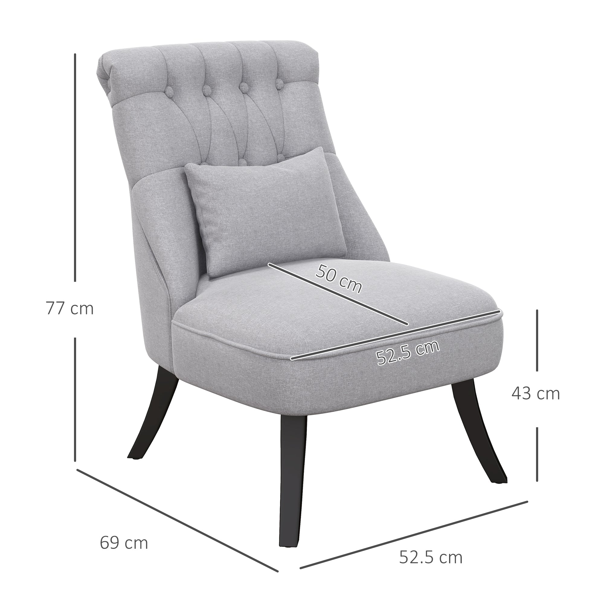HOMCOM Fabric Single Sofa, Tub Chair, Upholstered Bedroom Chair with Pillow, Solid Wood Leg for Home, Living Room, Dining Room, Set of 2, Grey - North Peak Garden Furniture
