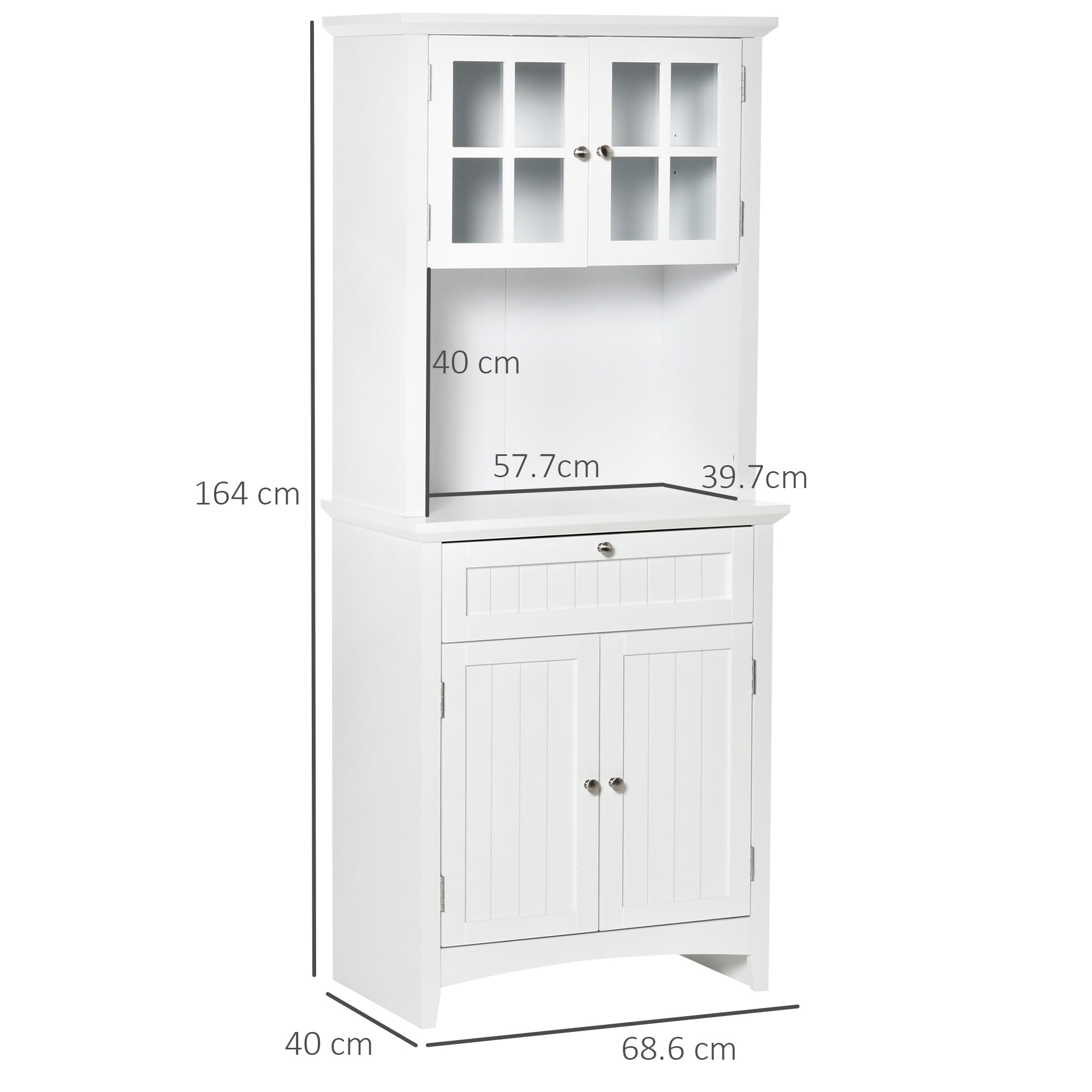 HOMCOM Kitchen Cupboard, Wooden Storage Cabinet with Framed Glass Door, Drawer, Microwave Space for Dining and Living Room, White - North Peak Garden Furniture