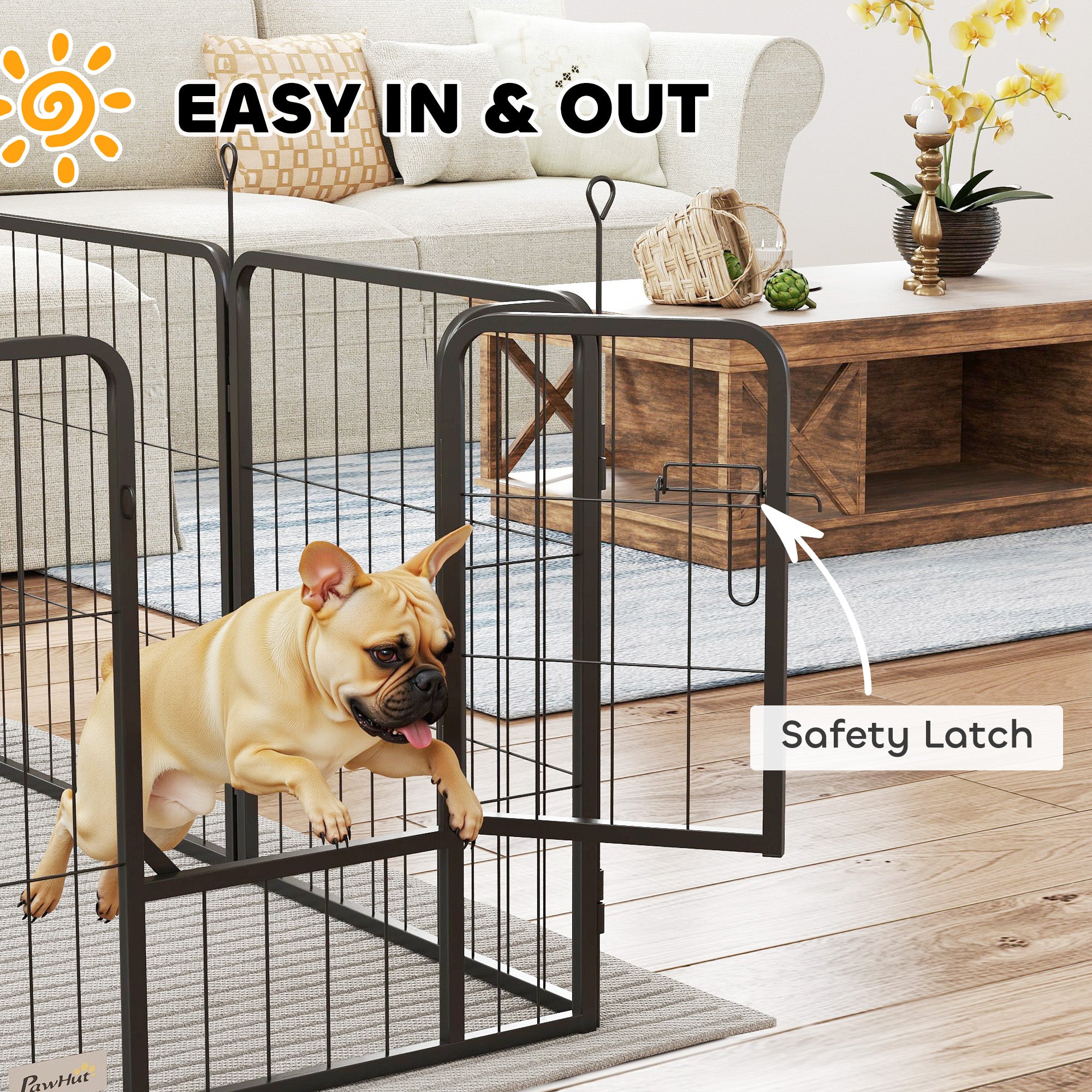 PawHut 6 Panels Heavy Duty Dog Playpen with Secure Door, for Indoor Outdoor, for Garden, Camping, 60cm High - North Peak Garden Furniture