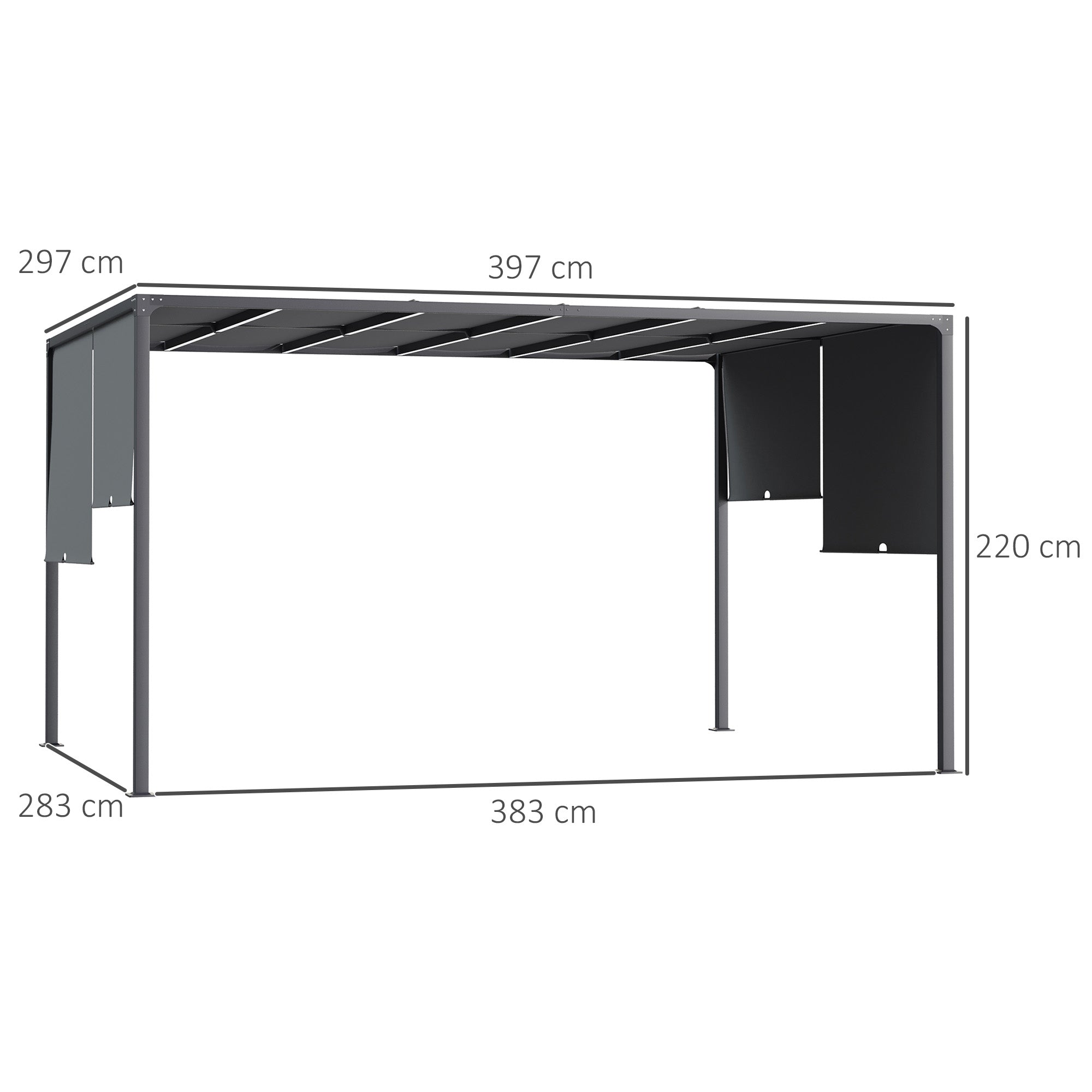 Outsunny 3(m) x 4m Metal Pergola with LED Lights, Outdoor Garden Pergola with Sliding Roof, Solar Powered, for BBQ, Lawn, Dark Grey