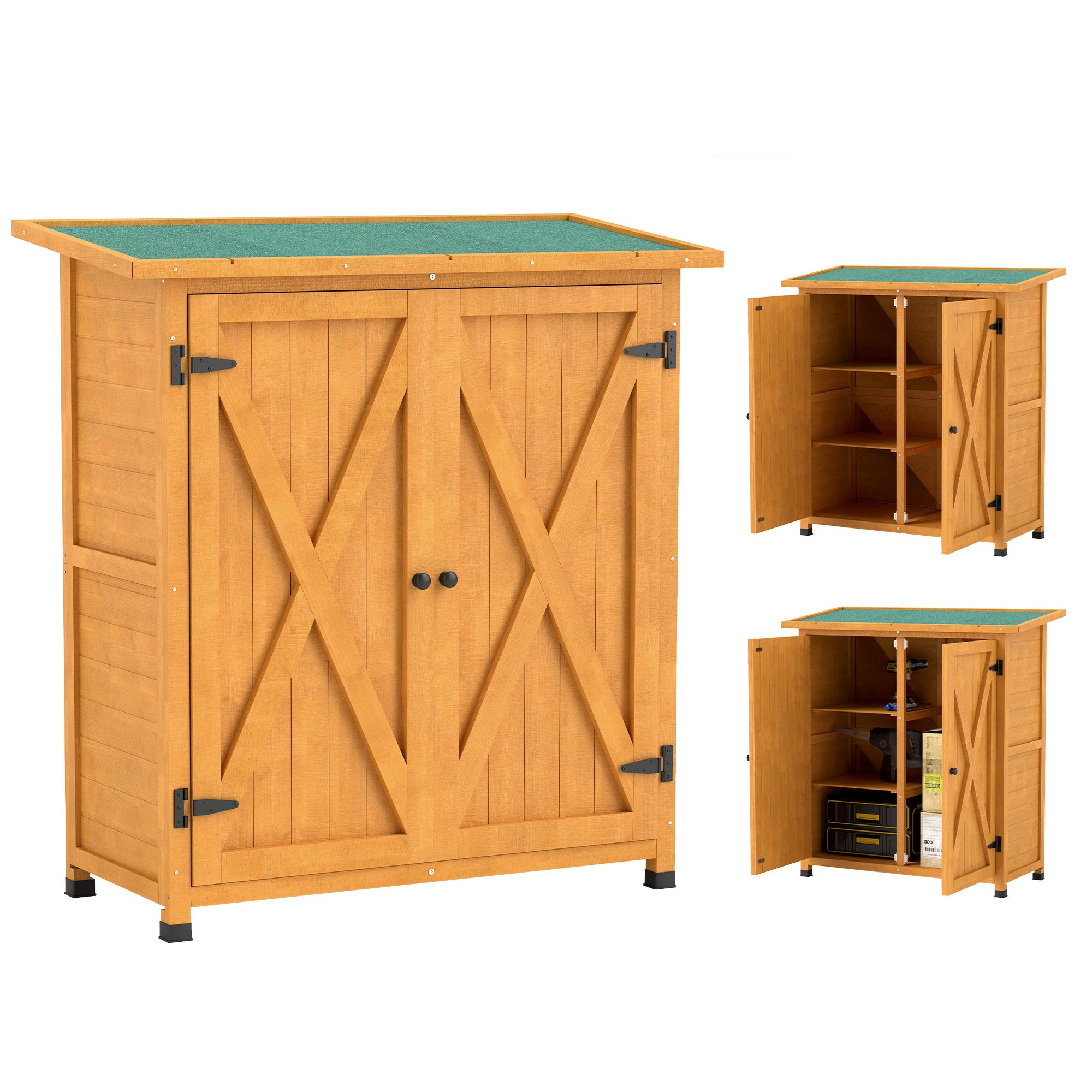 Outsunny 46.5 x 97cm Compact Wooden Storage Shed - Yellow - North Peak Garden Furniture