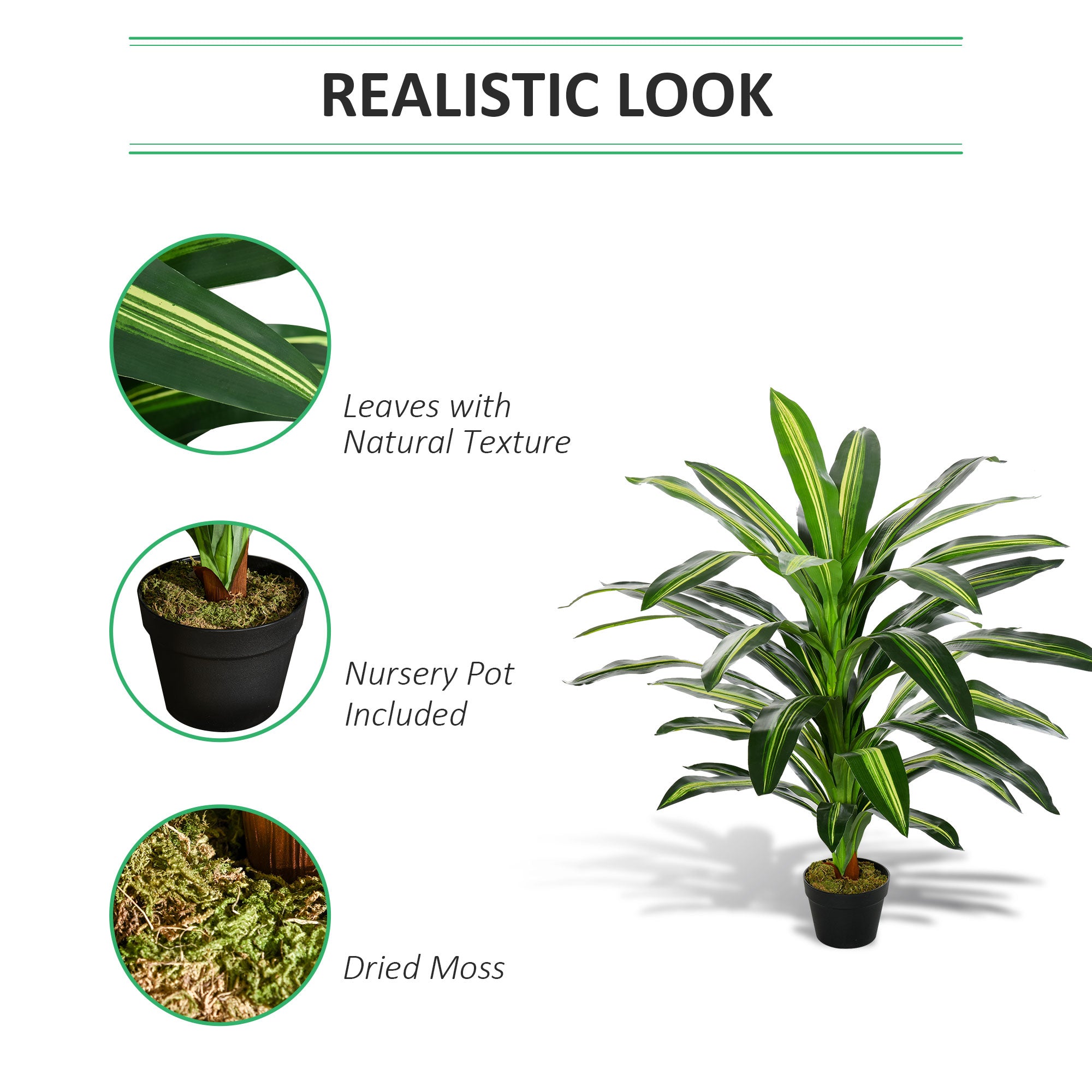 Outsunny Set of Two Artificial Dracaena Plants - North Peak Garden Furniture