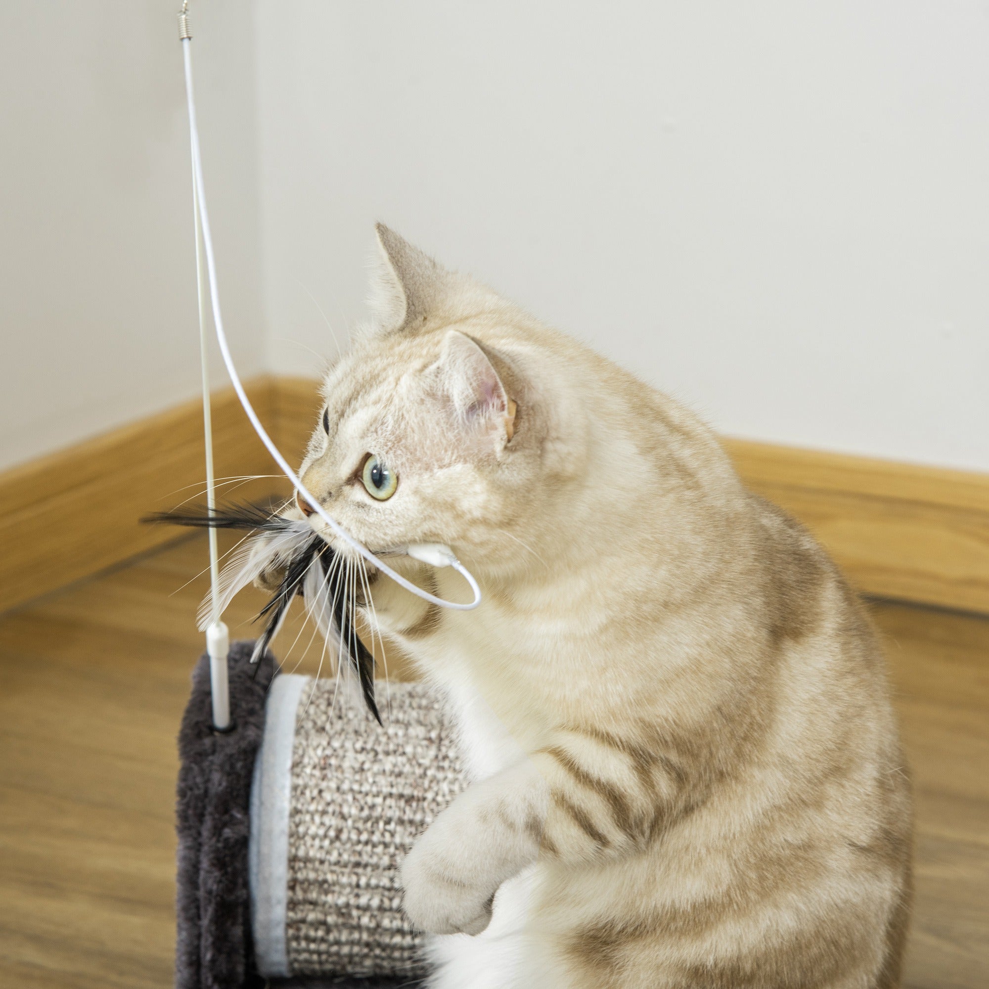 PawHut Cat Scratcher, Sisal Cat Scratching Board Mat Pad with Roller, Feather Toy, 44 x 24 x 16 cm, Grey