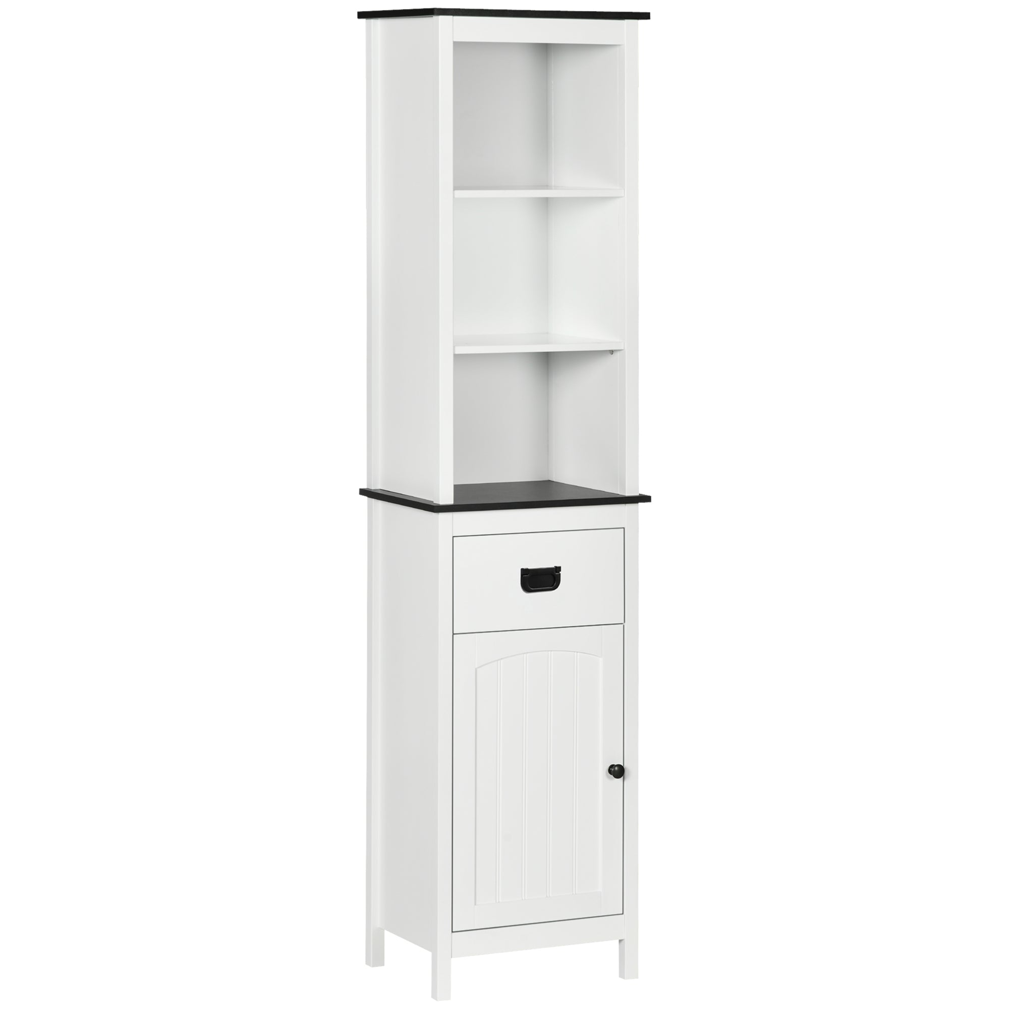 kleankin Tall Bathroom Cabinet, Freestanding Tallboy Storage Unit with Drawer and Adjustable Shelf for Living Room, White - North Peak Garden Furniture