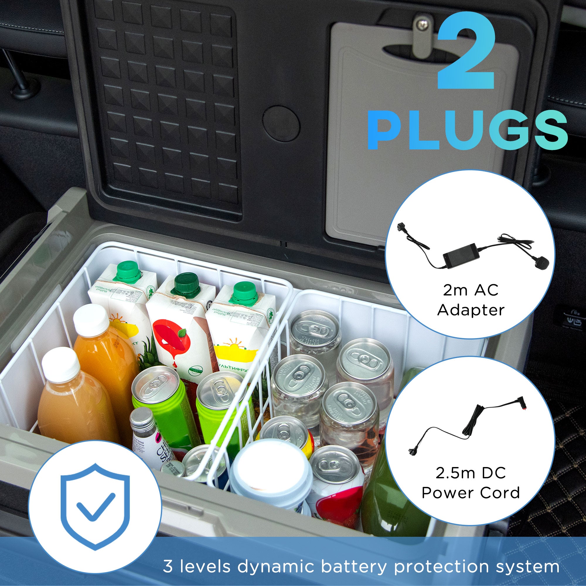 Outsunny 50L Car Refrigerator, Portable Compressor Cooler Box, Fridge Freezer w/ Inner LED Light, Foldable Handles, Cup Holders, 12/24V DC and 110-240V AC for Campervan RV Boat Travel Down to -20℃ - North Peak Garden Furniture
