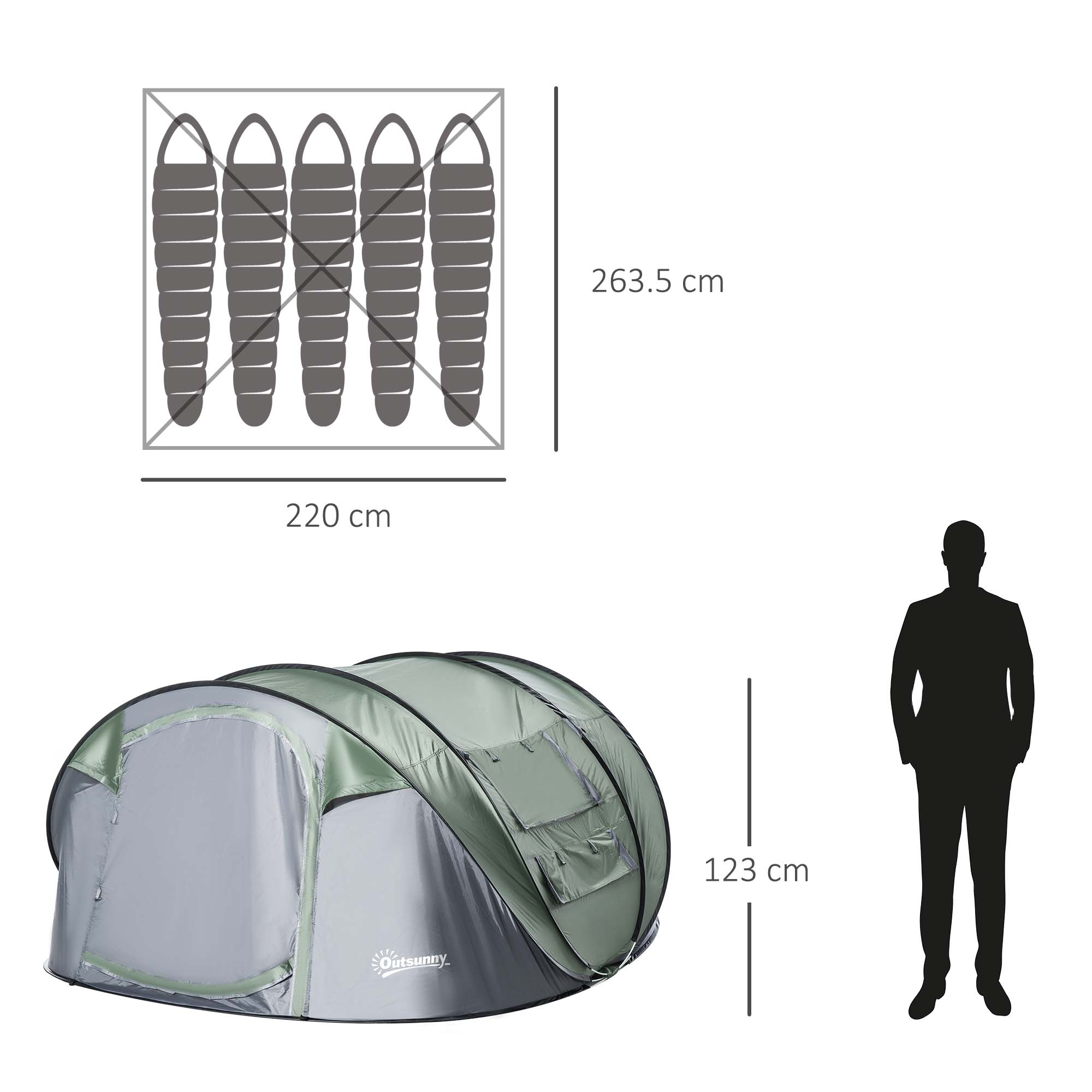 Outsunny Camping Haven: 4-5 Person Pop-Up Tent, Waterproof with Mesh & PVC Windows, Portable Carry Bag, Forest Green