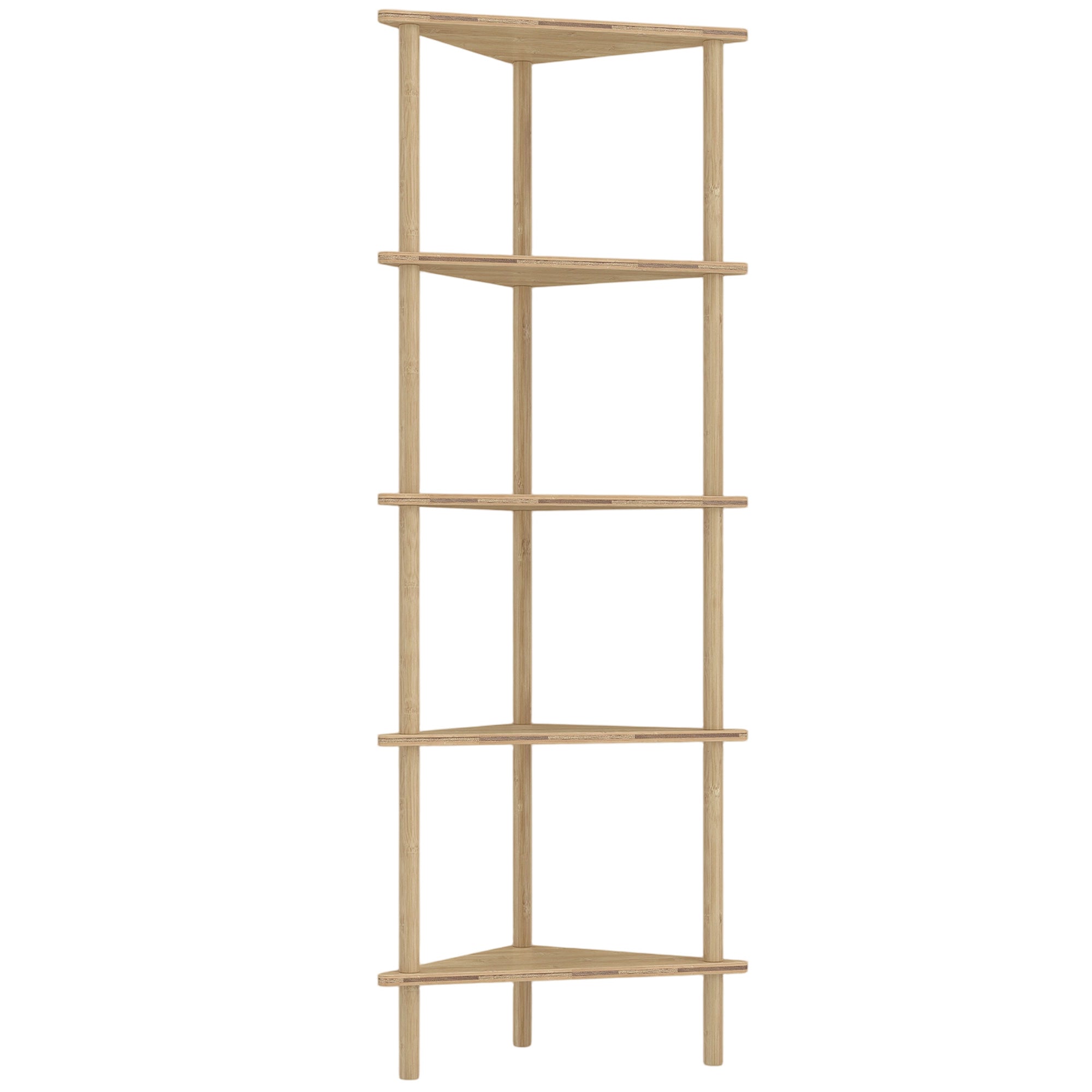 HOMCOM Bamboo Storage Shelf, 5-tier Corner Shelf, Freestanding Shelving Unit for Living Room, Home Office, Natural Wood Finish