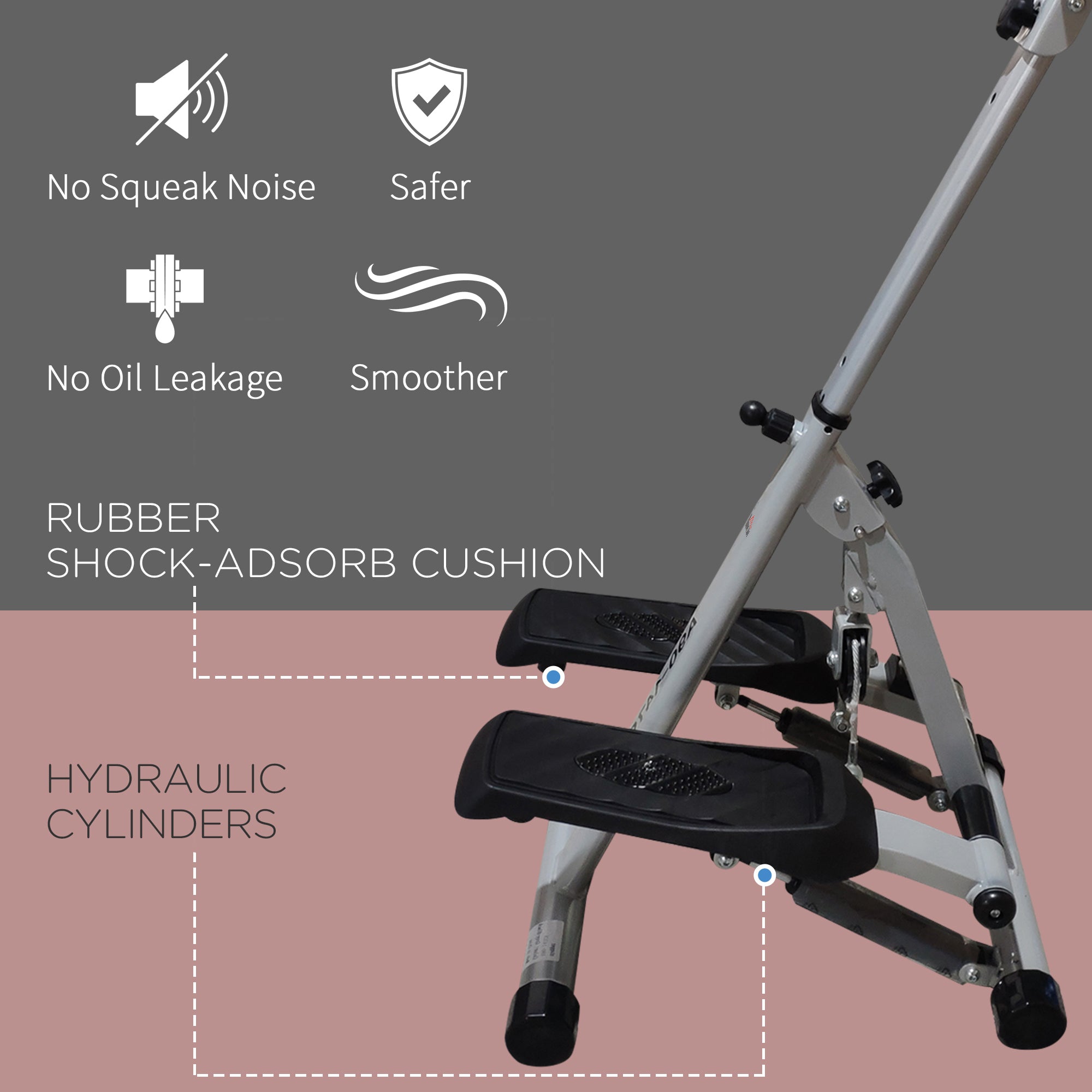 HOMCOM Stepper w/ Handle Hand Grip Workout Fitness Machine For Fitness Aerobic Exercise Home Gym Grey - North Peak Garden Furniture