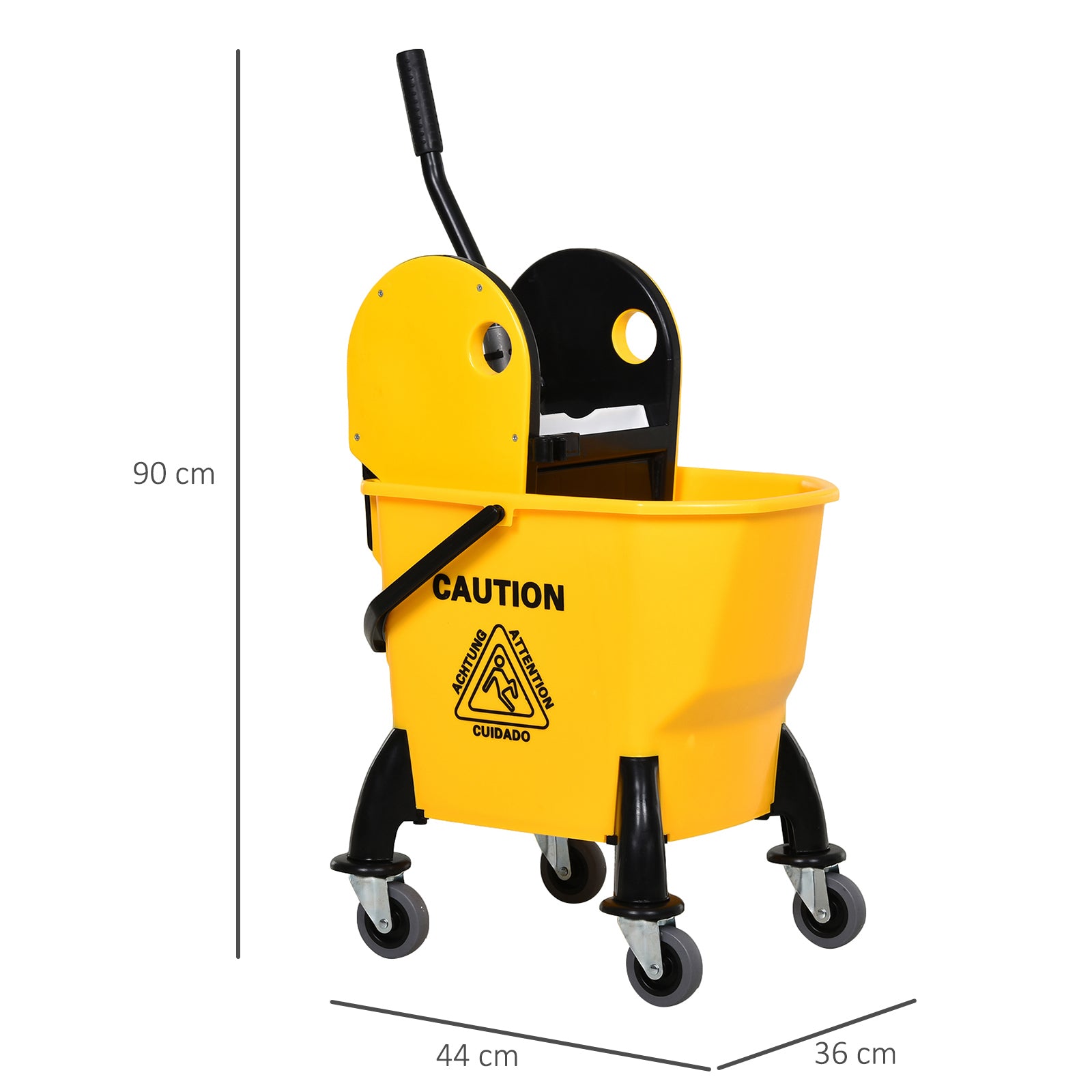 HOMCOM 26L Mop Bucket & Water Wringer w/ 4 Wheels Plastic Body Metal Handle Pole Holder Home Commercial Cleaning Floor Cart Yellow - North Peak Garden Furniture