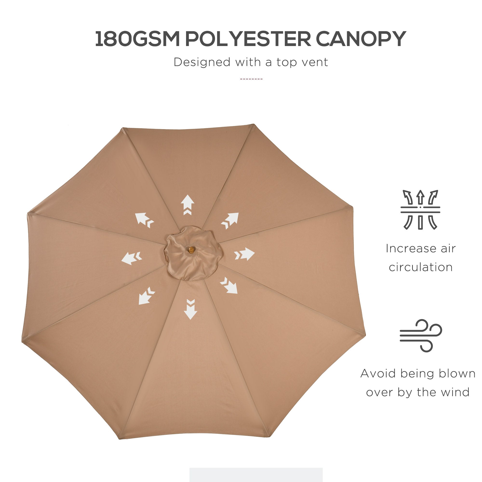 Outsunny 3(m) Garden Umbrella Wooden Parasol 8 Ribs Bamboo Sun Shade Patio Outdoor Umbrella Canopy Khaki - North Peak Garden Furniture