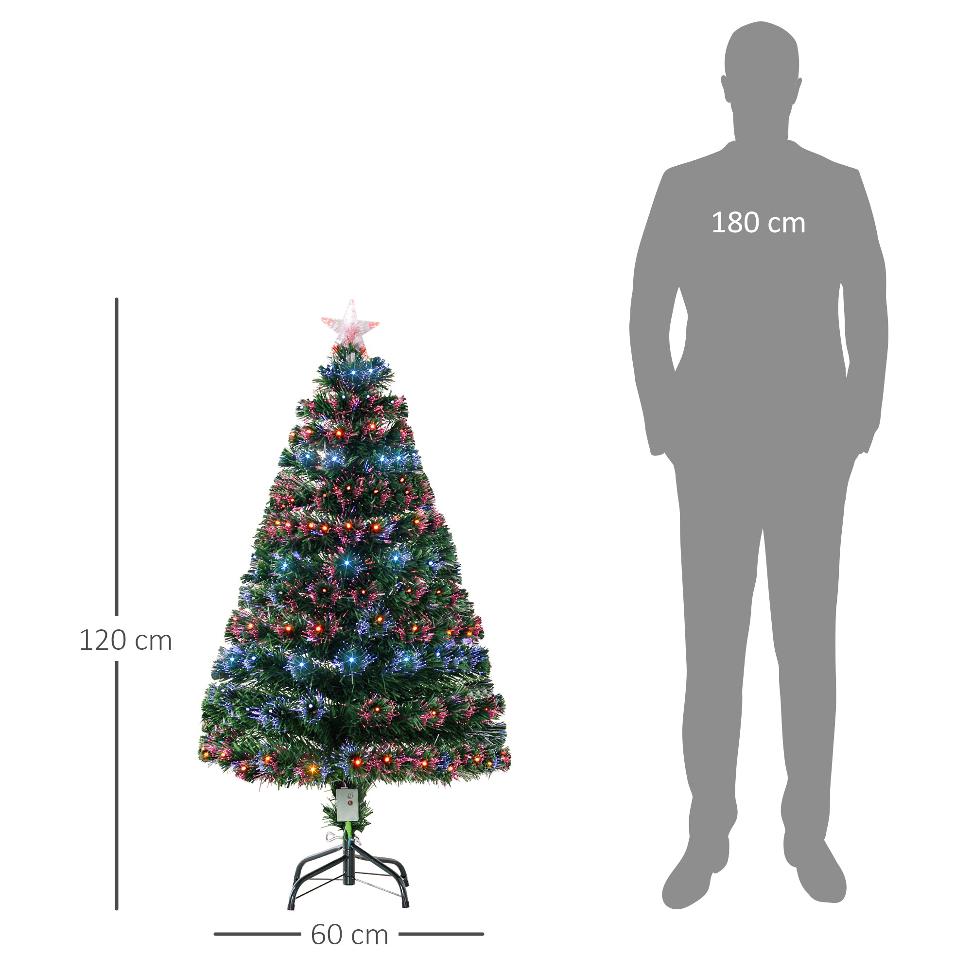 HOMCOM 4 Feet Prelit Artificial Christmas Tree with Multi-Coloured Fiber Optic LED Light, Holiday Home Xmas Decoration, Green - North Peak Garden Furniture