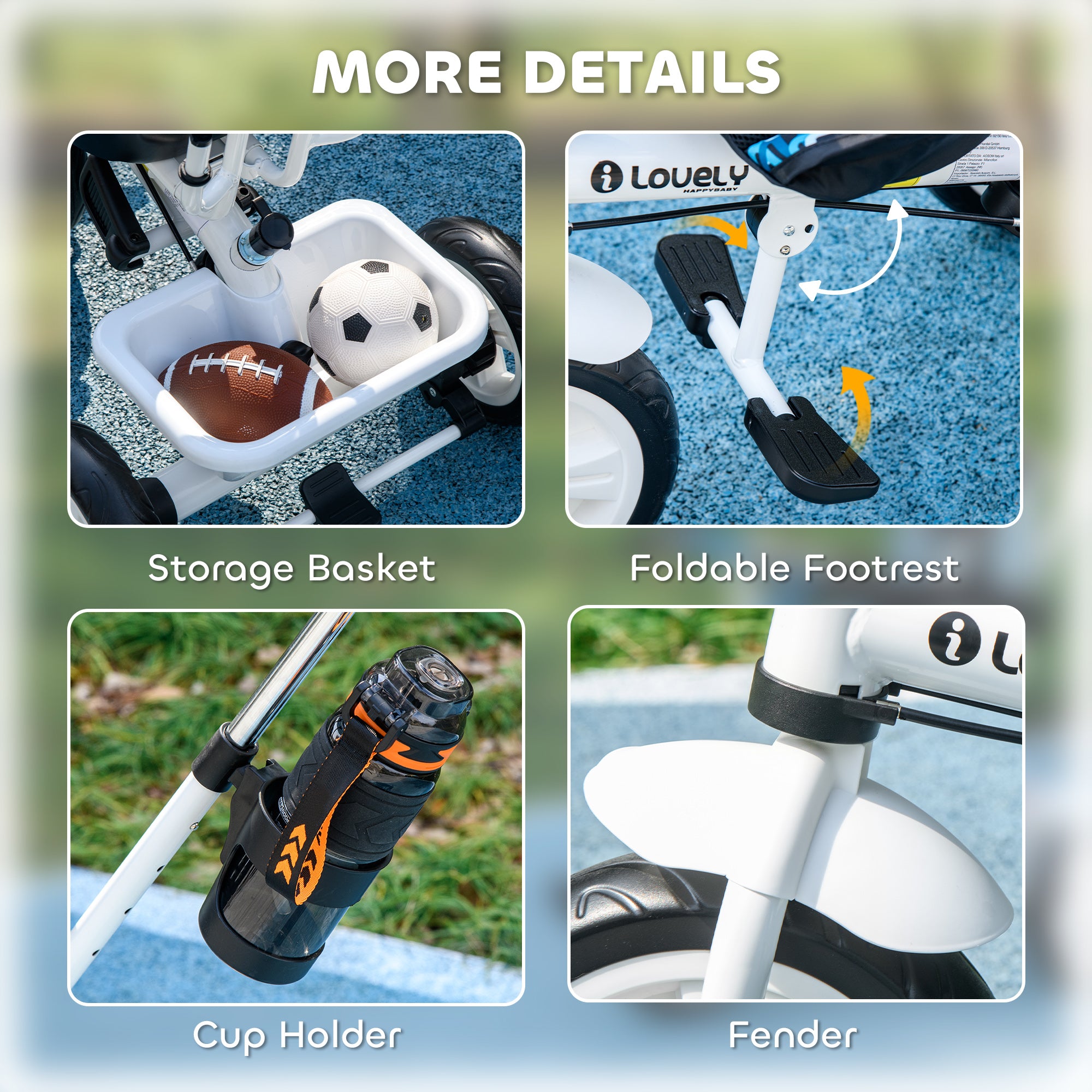 HOMCOM 6 in 1 Tricycle for Kids with 5-point harness straps, Removable Canopy, Blue