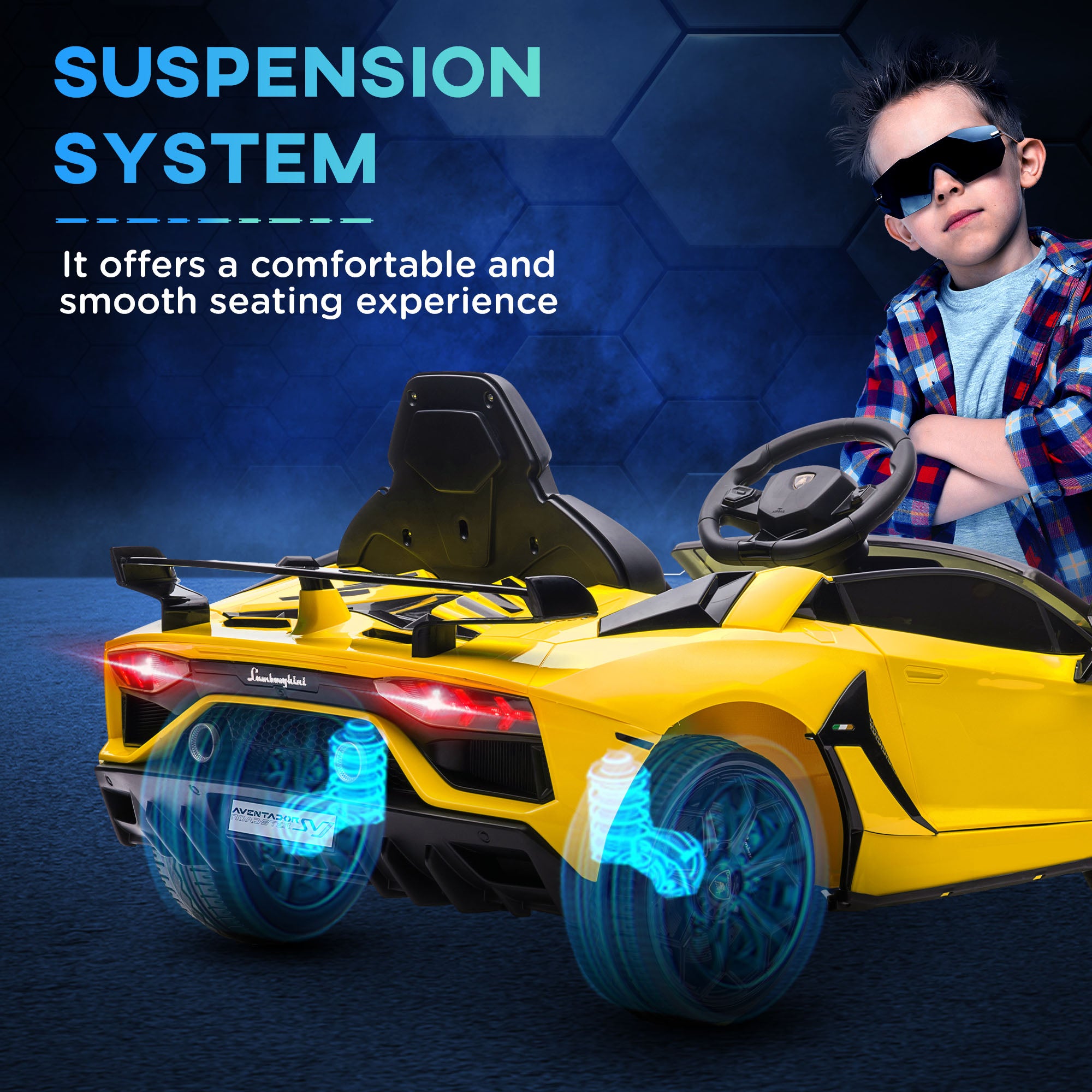 HOMCOM Lamborghini Licensed 12V kids Electric Car w/ Butterfly Doors, Remote, Music, Horn, Suspension - Yellow - North Peak Garden Furniture