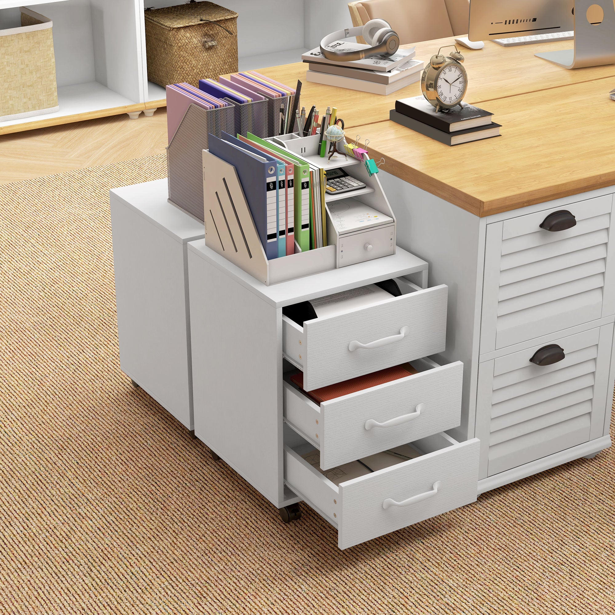 HOMCOM 3 Drawer File Cabinet, Mobile Filing Cabinet on Wheels for Home Office, Study, White - North Peak Garden Furniture