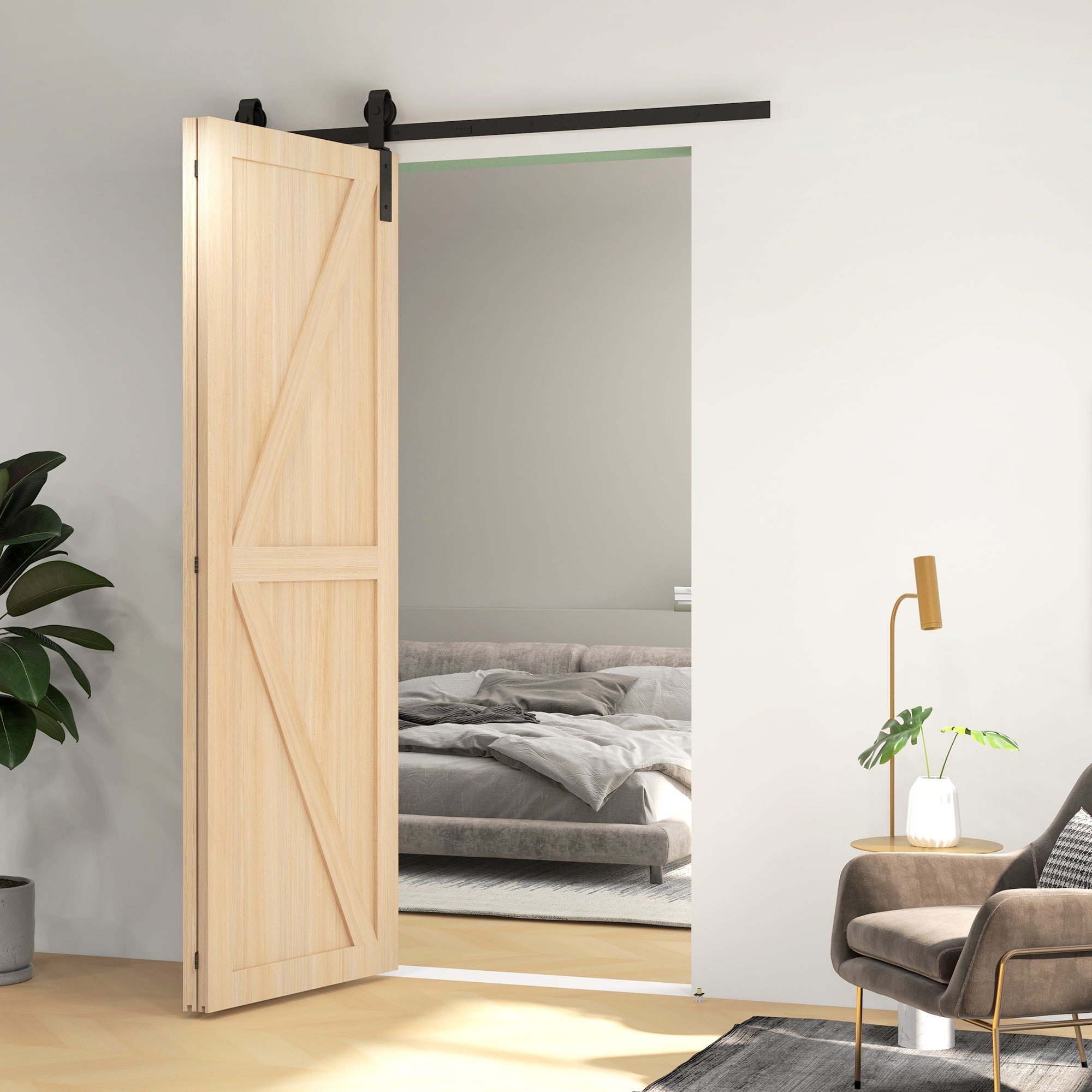 HOMCOM 5ft Bi-Folding Sliding Barn Door Hardware Kit - Black - North Peak Garden Furniture