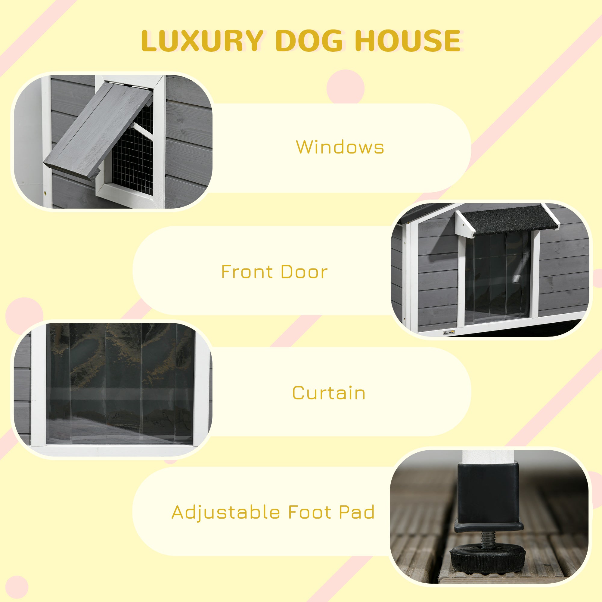 PawHut Large Wooden Dog Kennel for Outside, 72H x 109L x 79Wcm, Grey - North Peak Garden Furniture