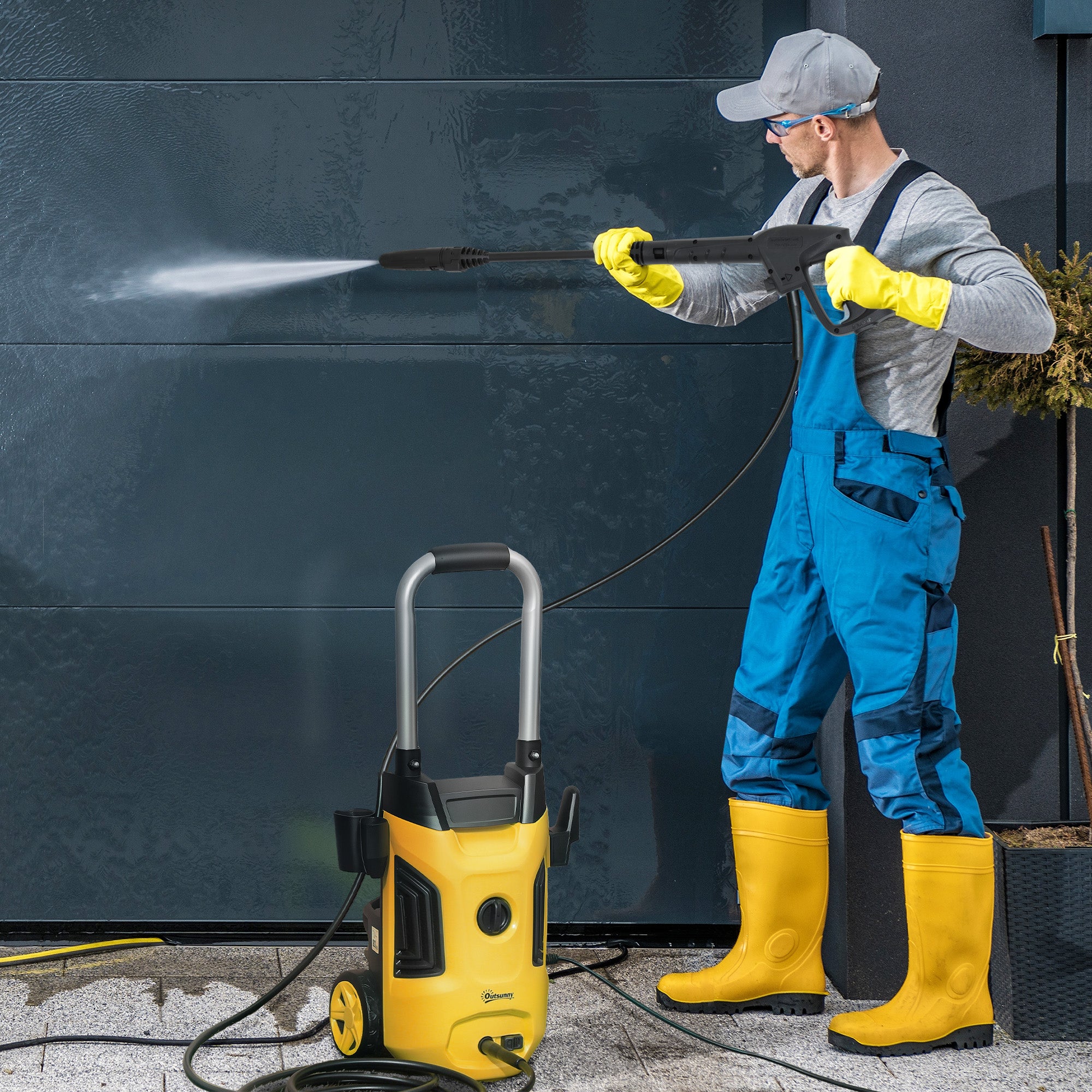 Outsunny 1800W High Pressure Washer, 150 Bar Pressure, 420 L/h Flow, Portable Power Washer Jet Wash Cleaner with Adjustable Nozzle, 6M Hose, Steel Handle for Home Patio Car Driveway, Yellow - North Peak Garden Furniture