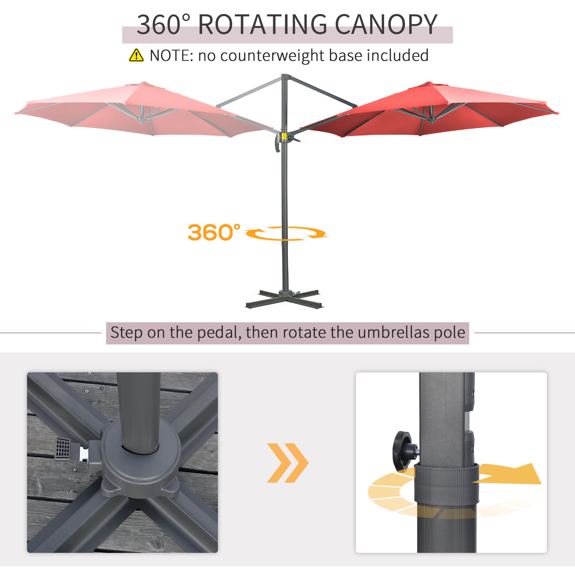 Outsunny 3 x 3(m) Cantilever Parasol with Cross Base Crank Handle - Wine Red - North Peak Garden Furniture