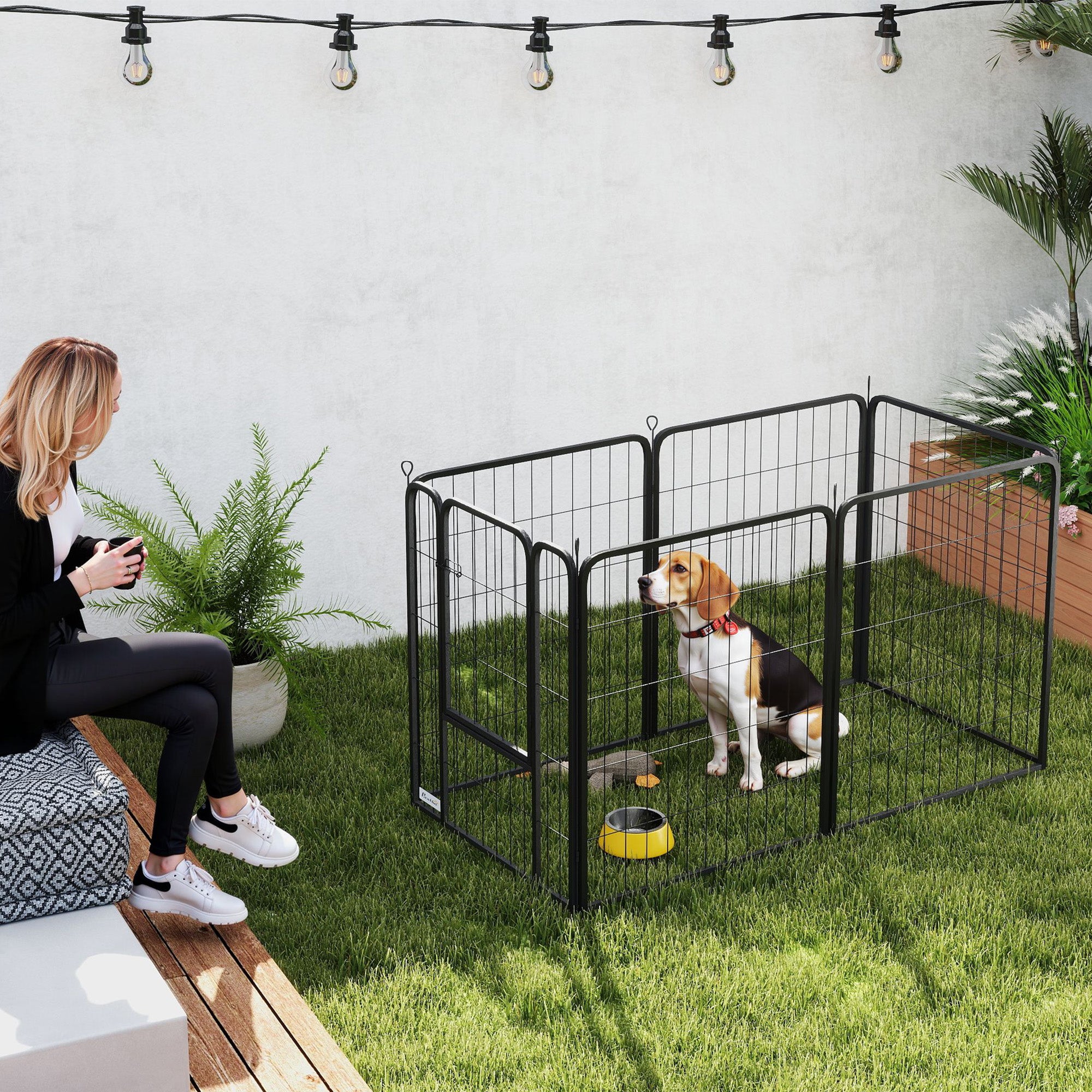 PawHut 6 Panels Heavy Duty Dog Playpen with Secure Door, for Indoor Outdoor, for Garden, Camping, 80cm High - North Peak Garden Furniture